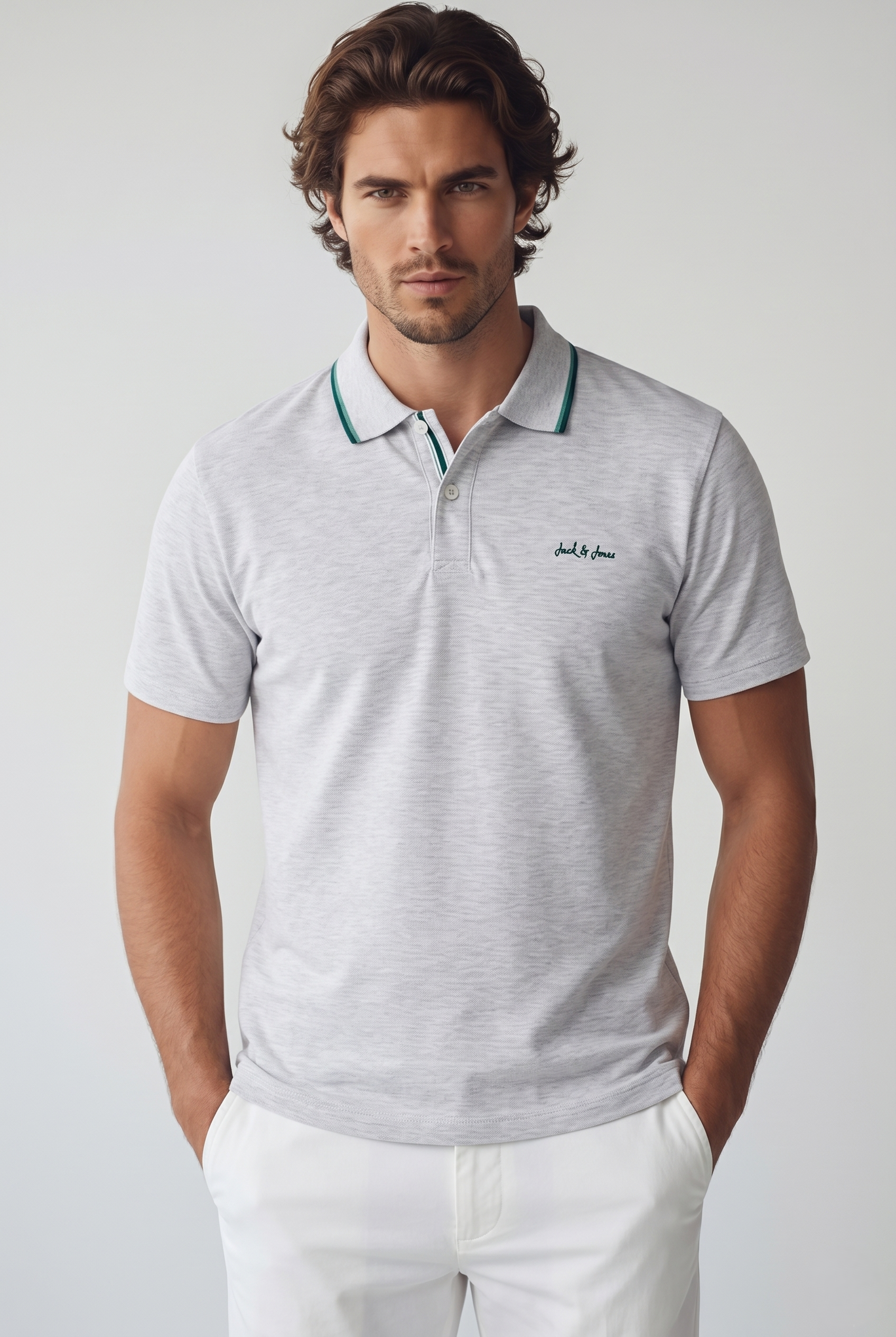 Jack & Jones Jjblaze Polo Yakalı Beyaz Melanj Tshirt 12288376