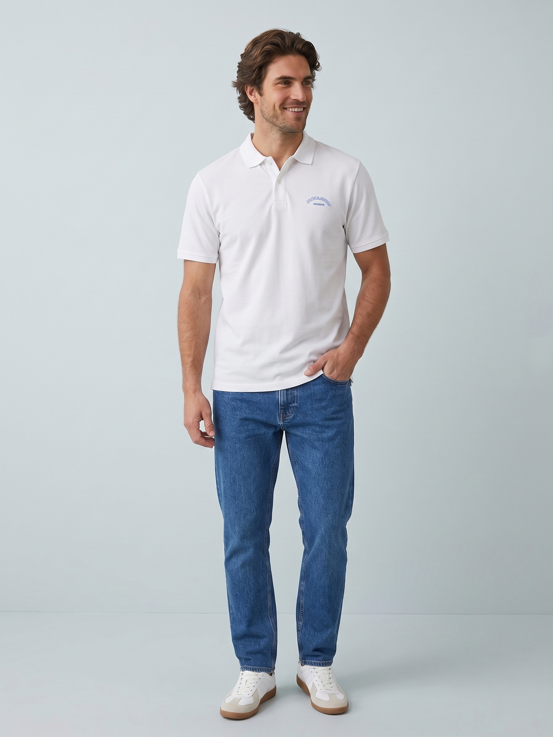 Jack & Jones JJCOLLEGE Polo Yakalı Logolu Beyaz Tshirt 12288360