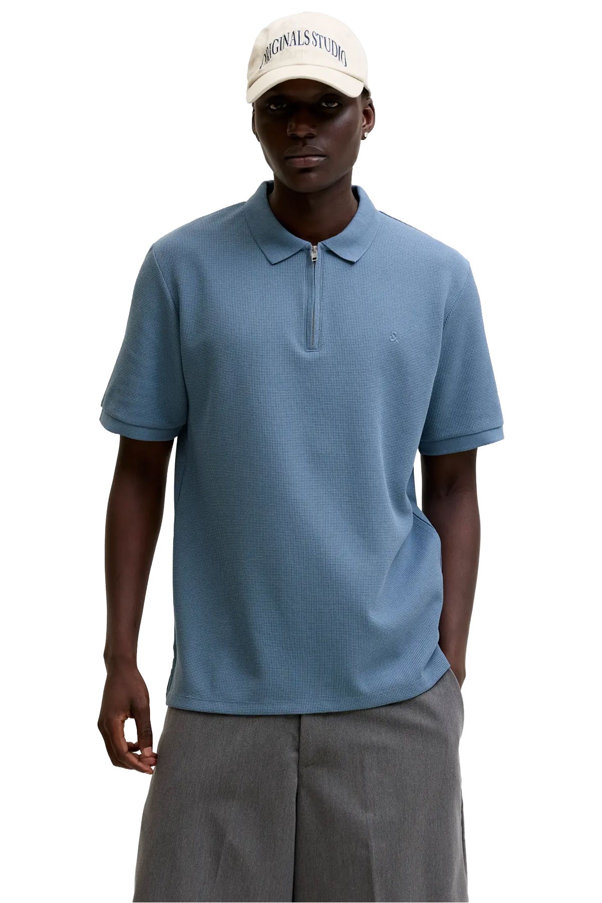 Jack & Jones Jjeaustin Fermuarlı Polo Yakalı Mavi Tshirt 12279177