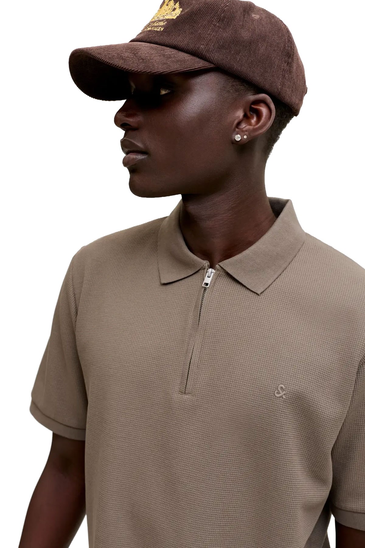 Jack & Jones Jjeaustin Fermuarlı Polo Yakalı Kahverengi Tshirt 12279177