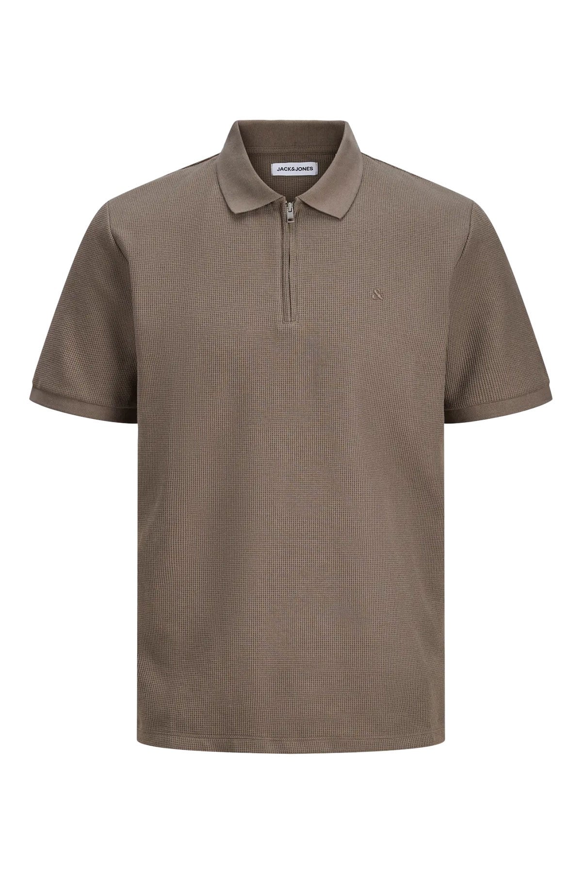 Jack & Jones Jjeaustin Fermuarlı Polo Yakalı Kahverengi Tshirt 12279177