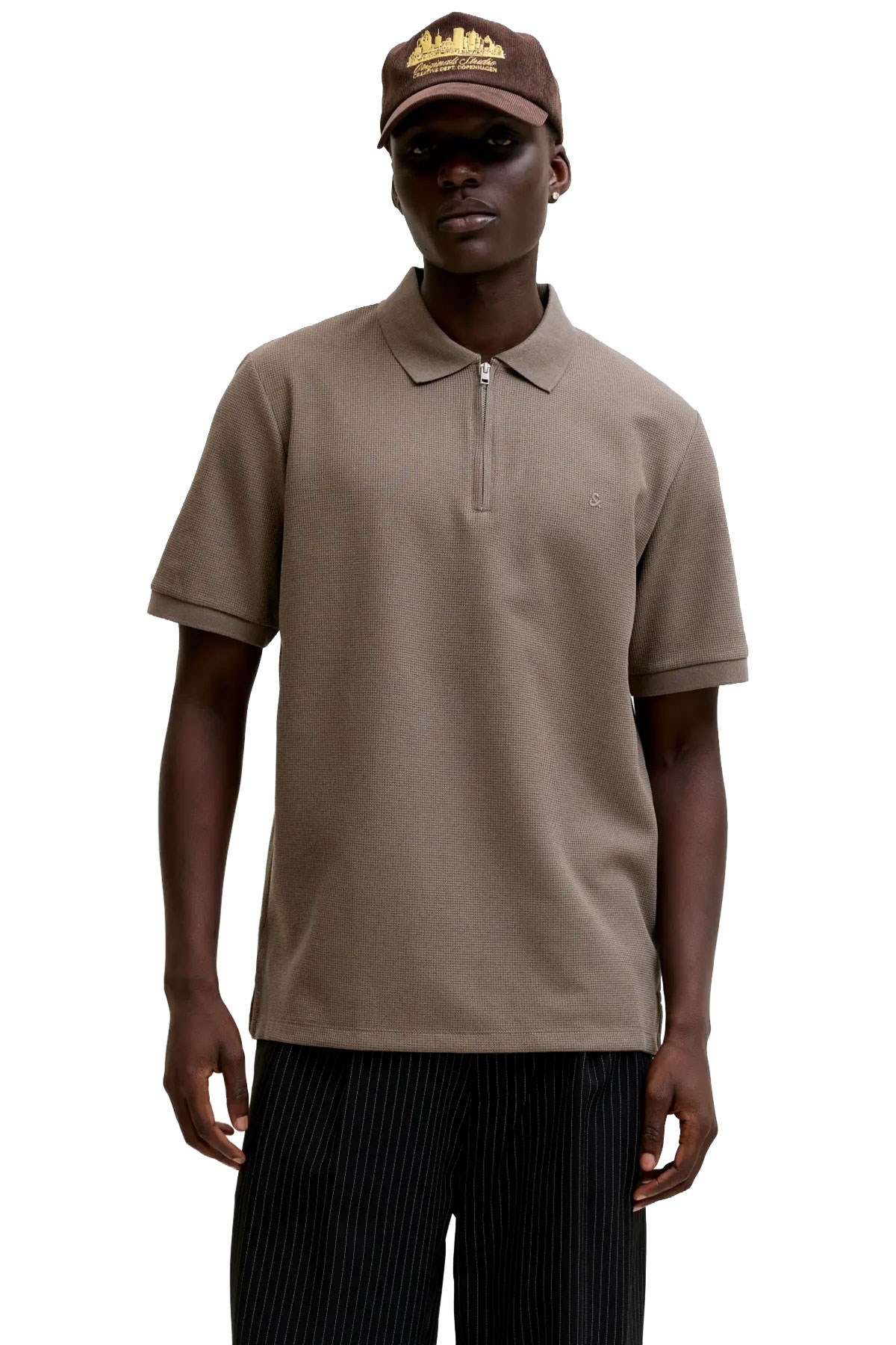 Jack & Jones Jjeaustin Fermuarlı Polo Yakalı Kahverengi Tshirt 12279177