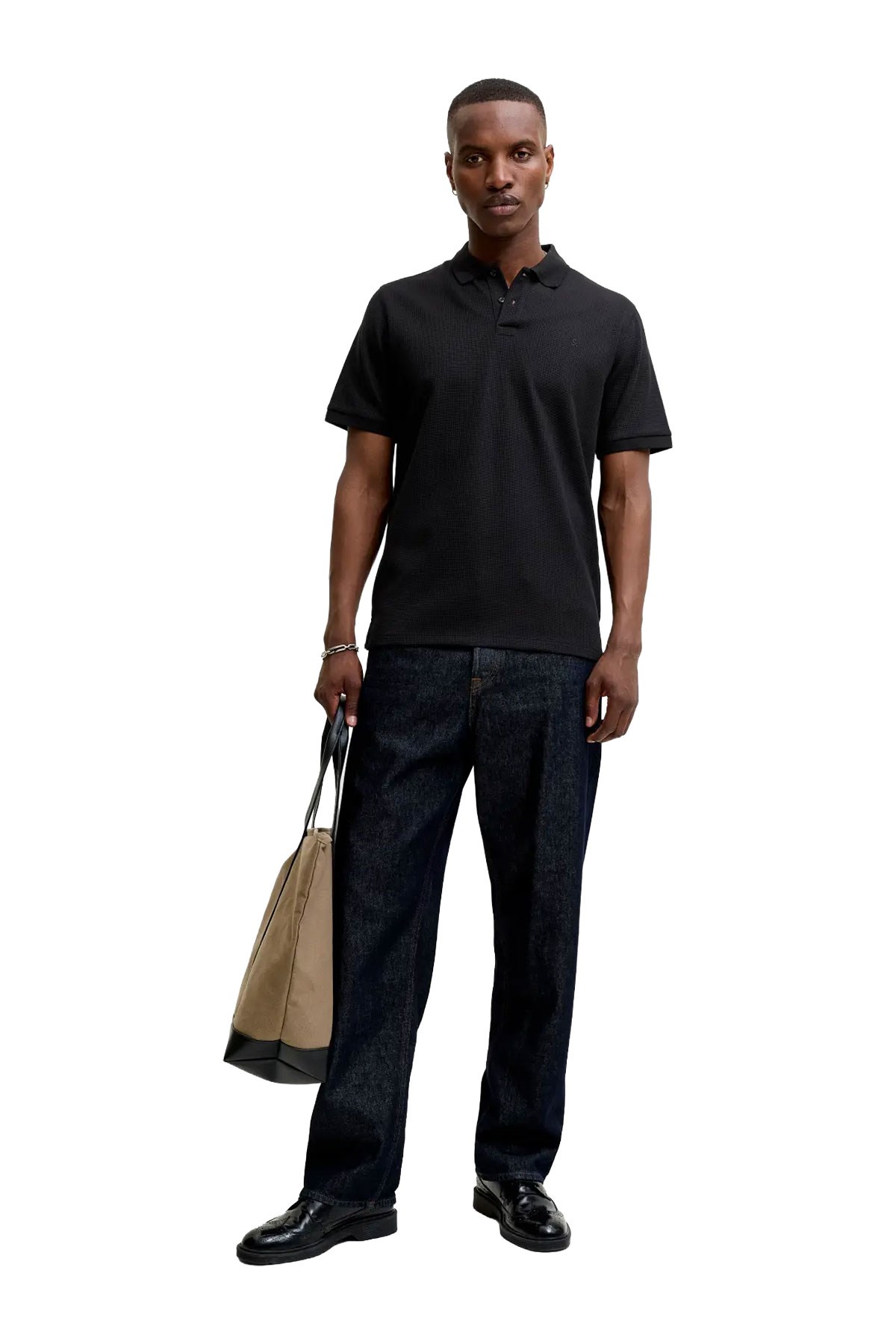 Jack & Jones Jjeaustin Polo Yakalı Siyah Tshirt 12268130