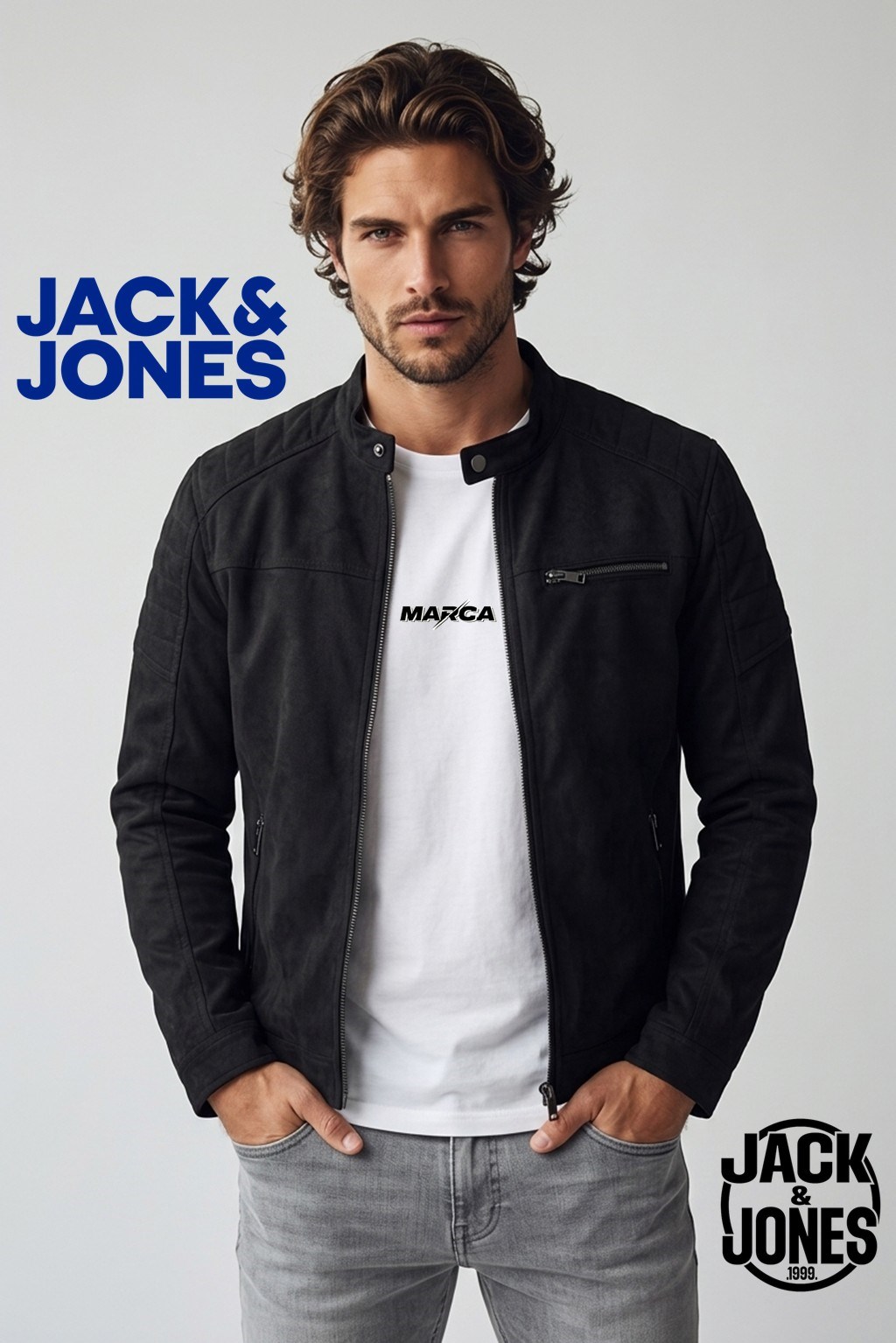 Jack & Jones JJEROCKY Süet Deri Erkek PU Deri Mont Jet Black Süet 12147218