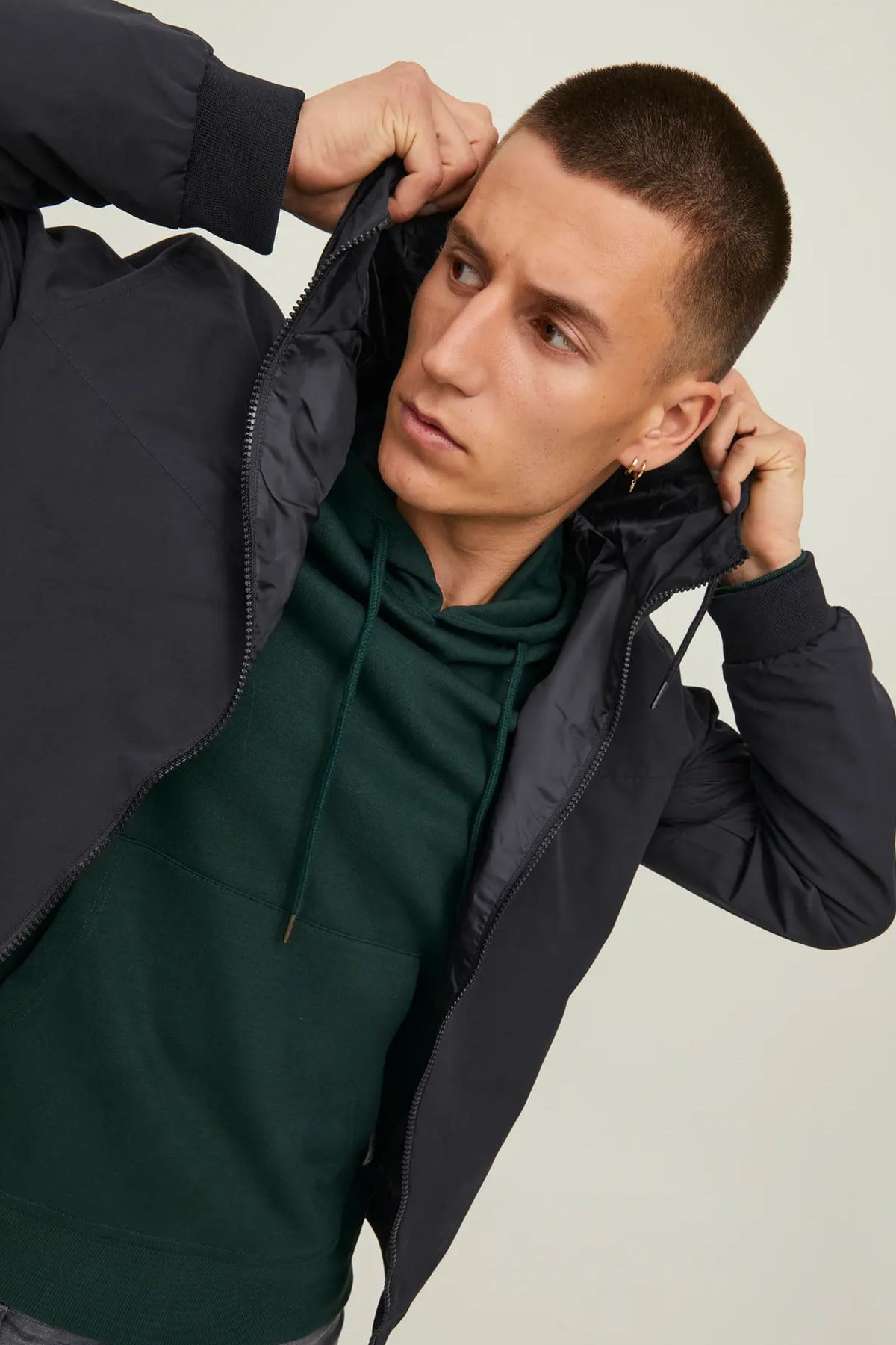 Jack & Jones JJERUSH HOOD BOMBER NOOS Erkek Mont Black 12200208