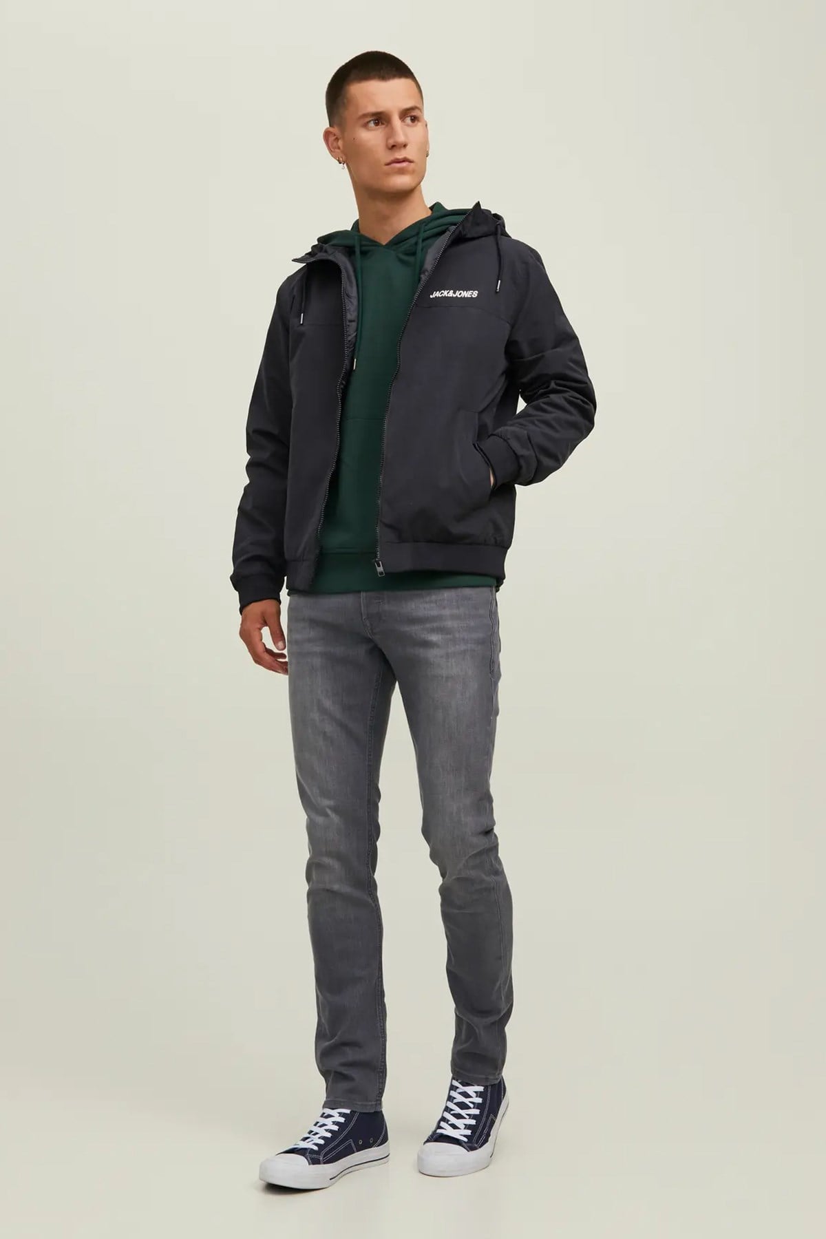 Jack & Jones JJERUSH HOOD BOMBER NOOS Erkek Mont Black 12200208