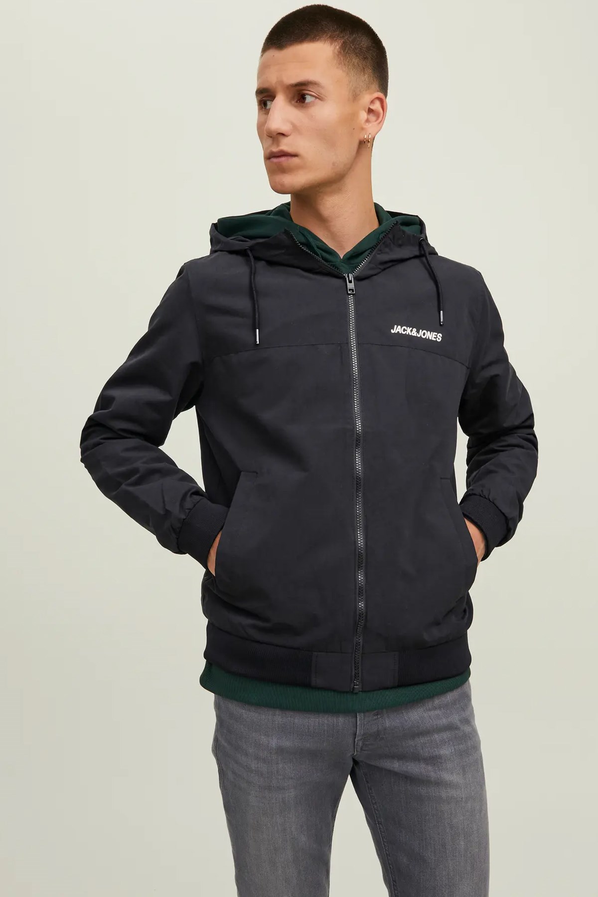 Jack & Jones JJERUSH HOOD BOMBER NOOS Erkek Mont Black 12200208