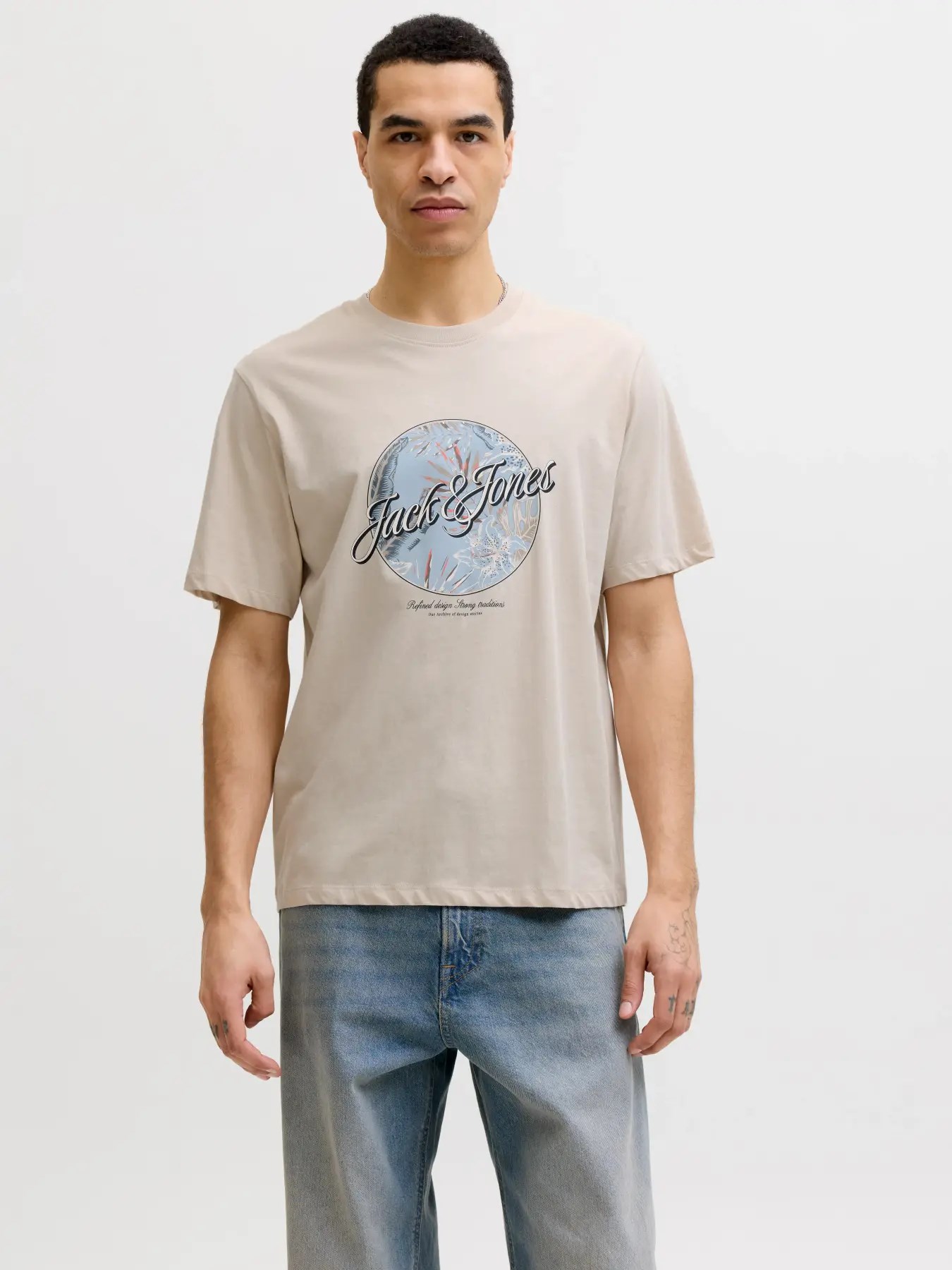 Jack & Jones JJHONOLULU SHAPE TEE SS CREW NECK LN Logolu Erkek Moonbeam Tişört 12288088