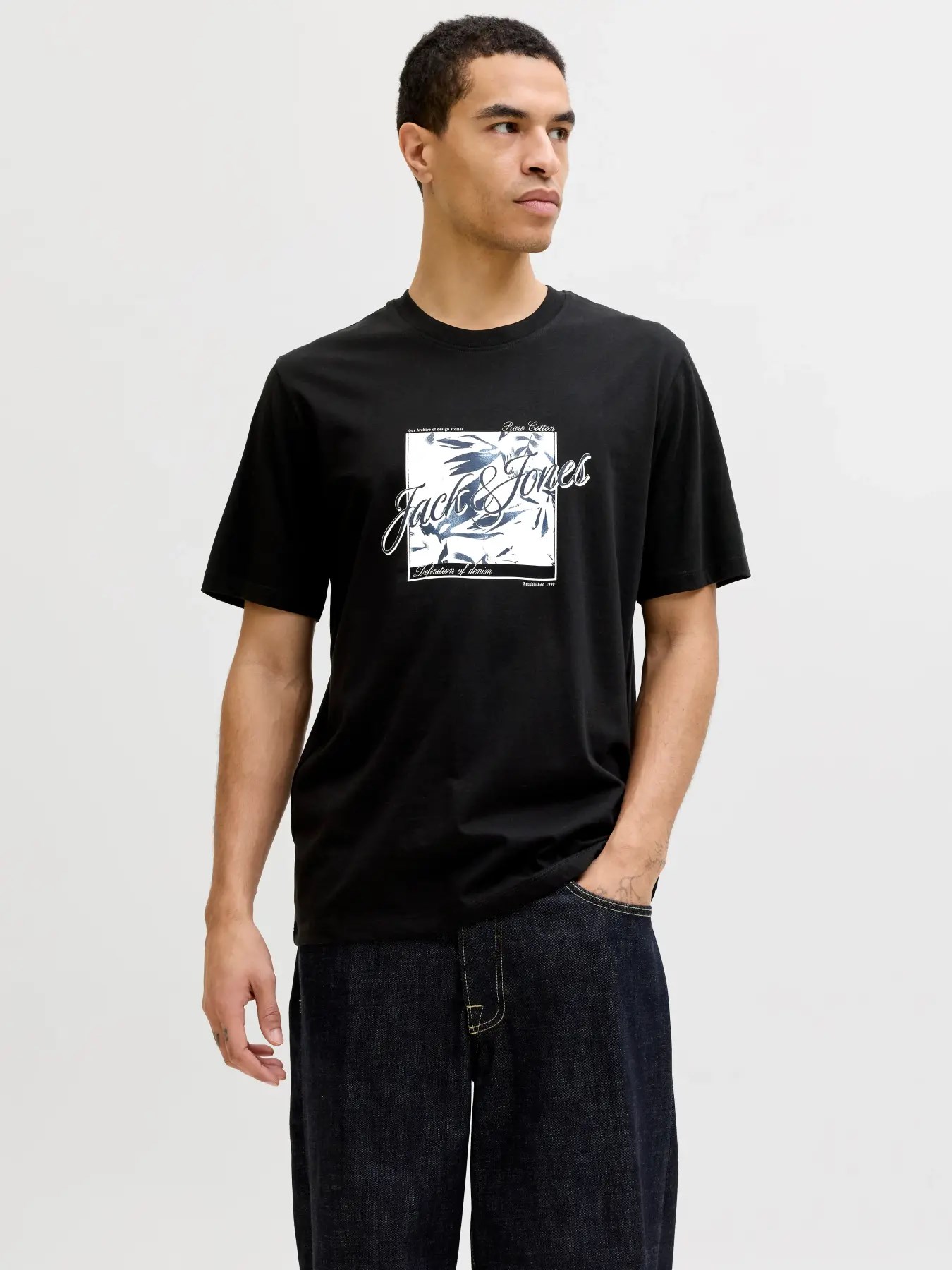 Jack & Jones JJHONOLULU SHAPE TEE SS CREW NECK LN Logolu Erkek Siyah Tişört 12288088