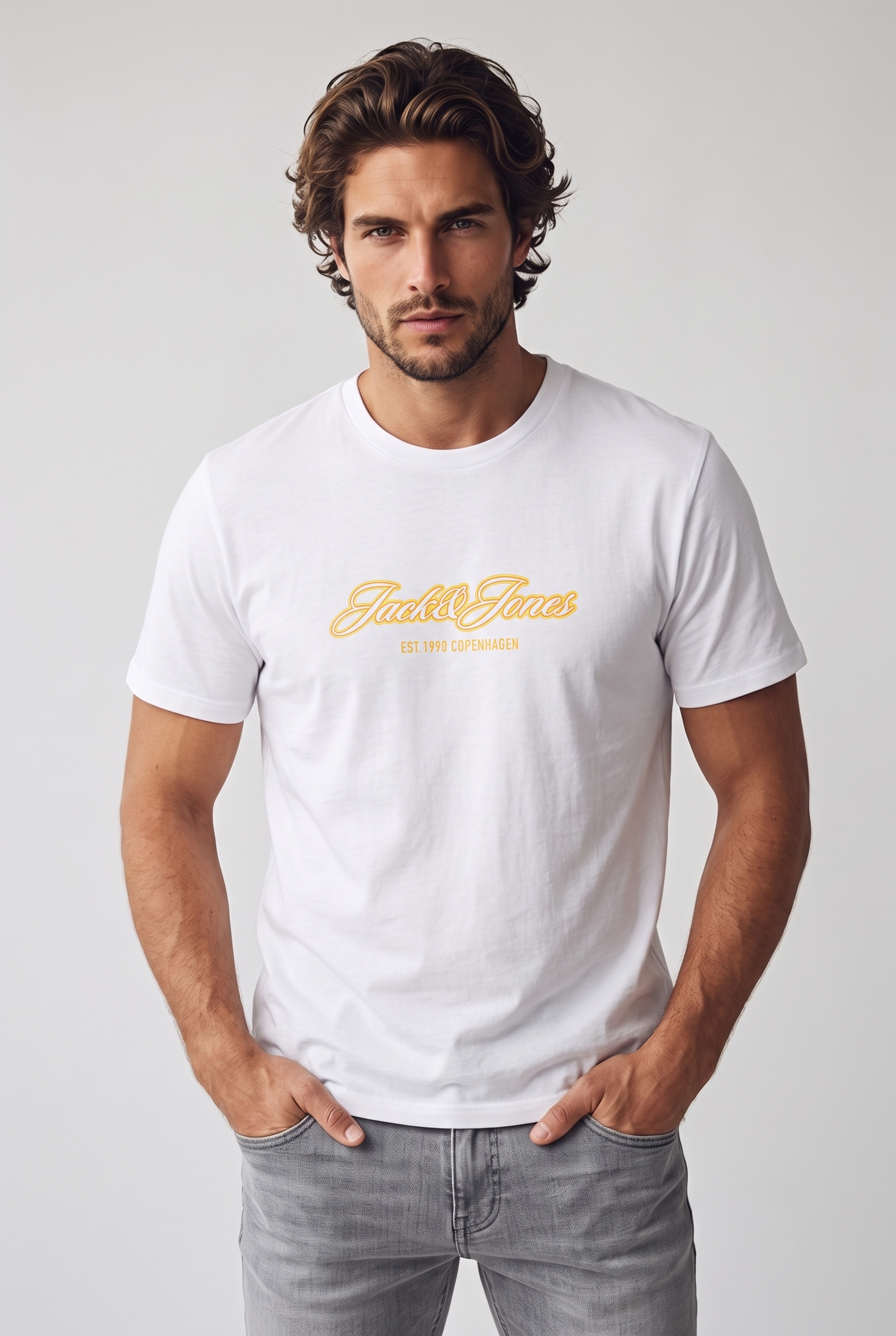 Jack & Jones Jorcatskills Logo Baskılı Erkek Beyaz Tişört 12297893-Bright White