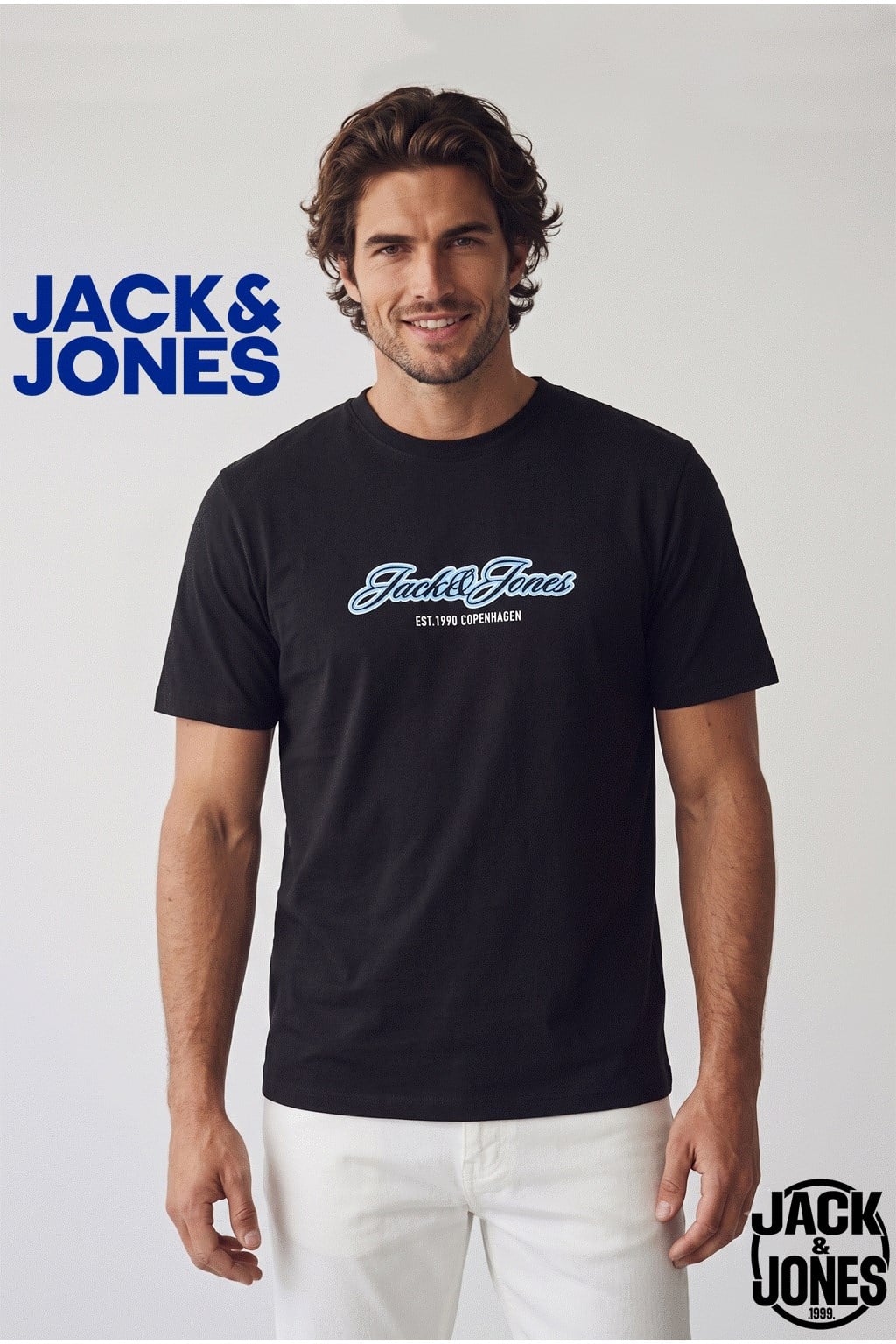 Jack & Jones Jorcatskills Logo Baskılı Erkek Siyah Tişört 12297893-Black