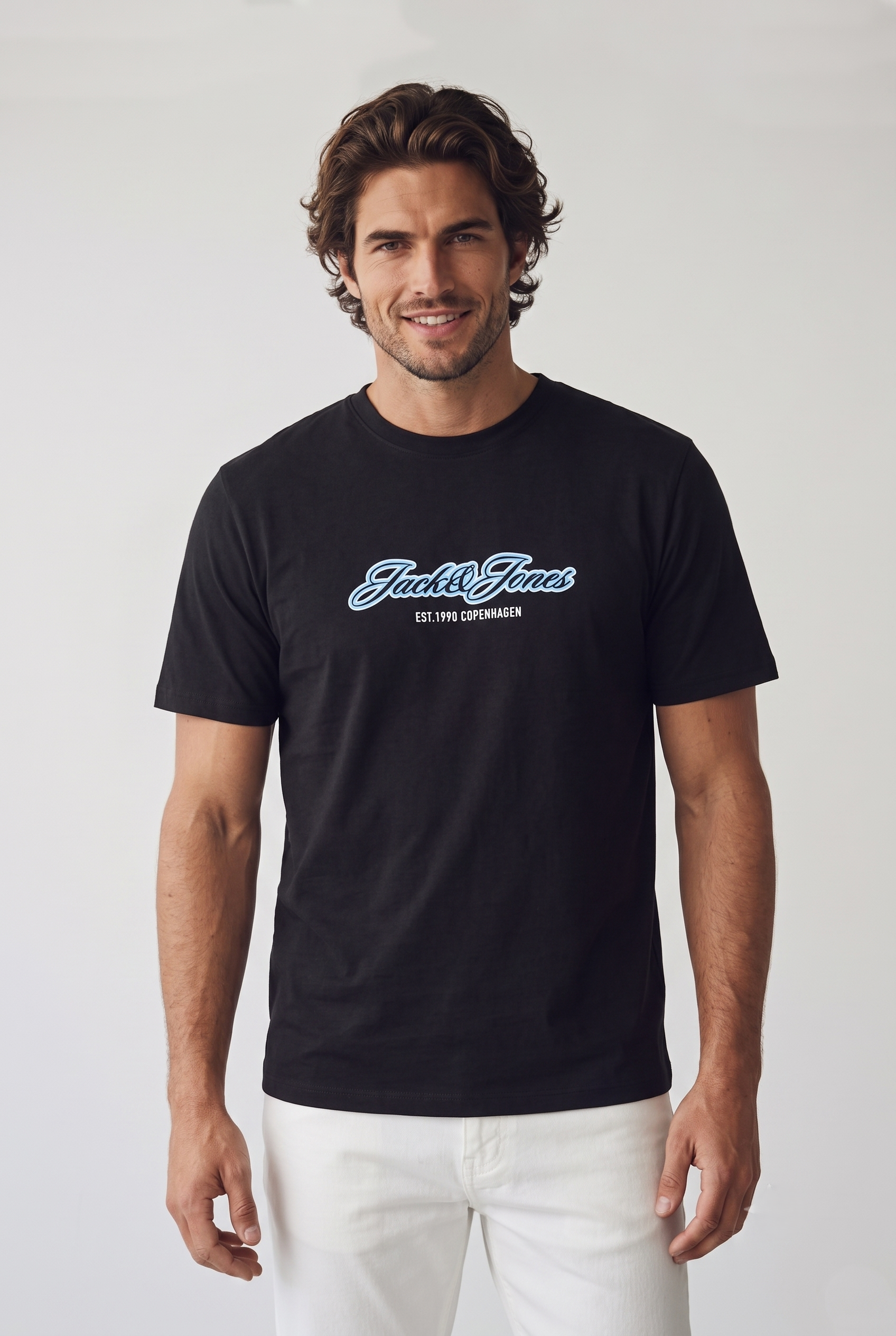 Jack & Jones Jorcatskills Logo Baskılı Erkek Siyah Tişört 12297893-Black
