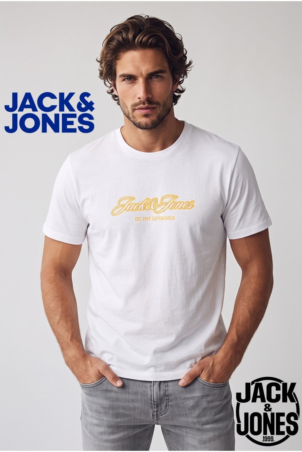 Jack & Jones Jorcatskills Logo Baskılı Erkek Beyaz Tişört 12297893-Bright White