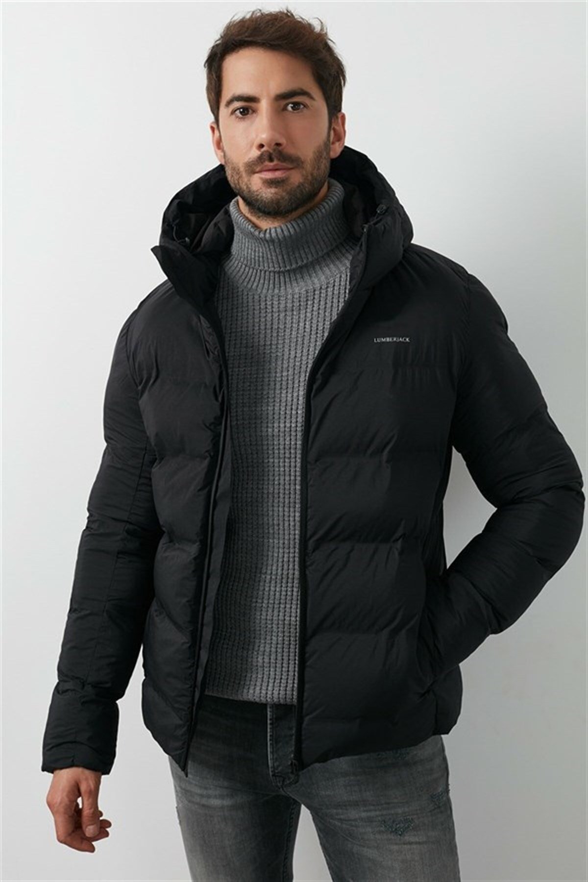 Lumberjack Nolan Coat Erkek Şişme Mont Parka Siyah v1