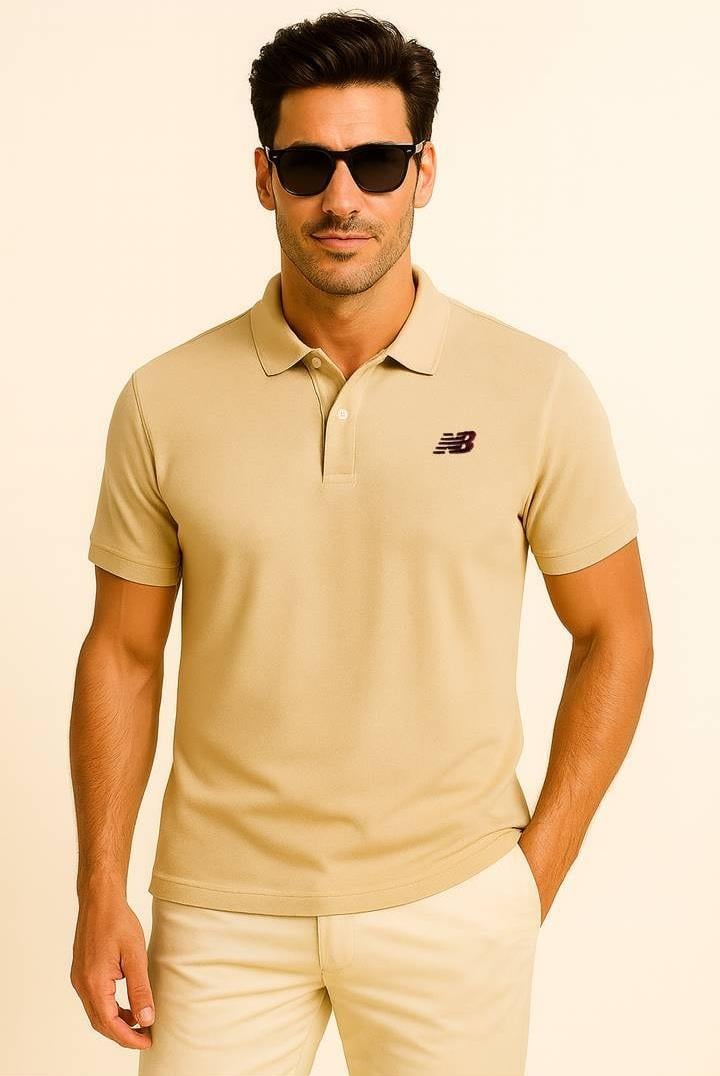 New Balance Bej Classic Basic Logo Polo Yaka Pike Tişört MNT3415-MOP