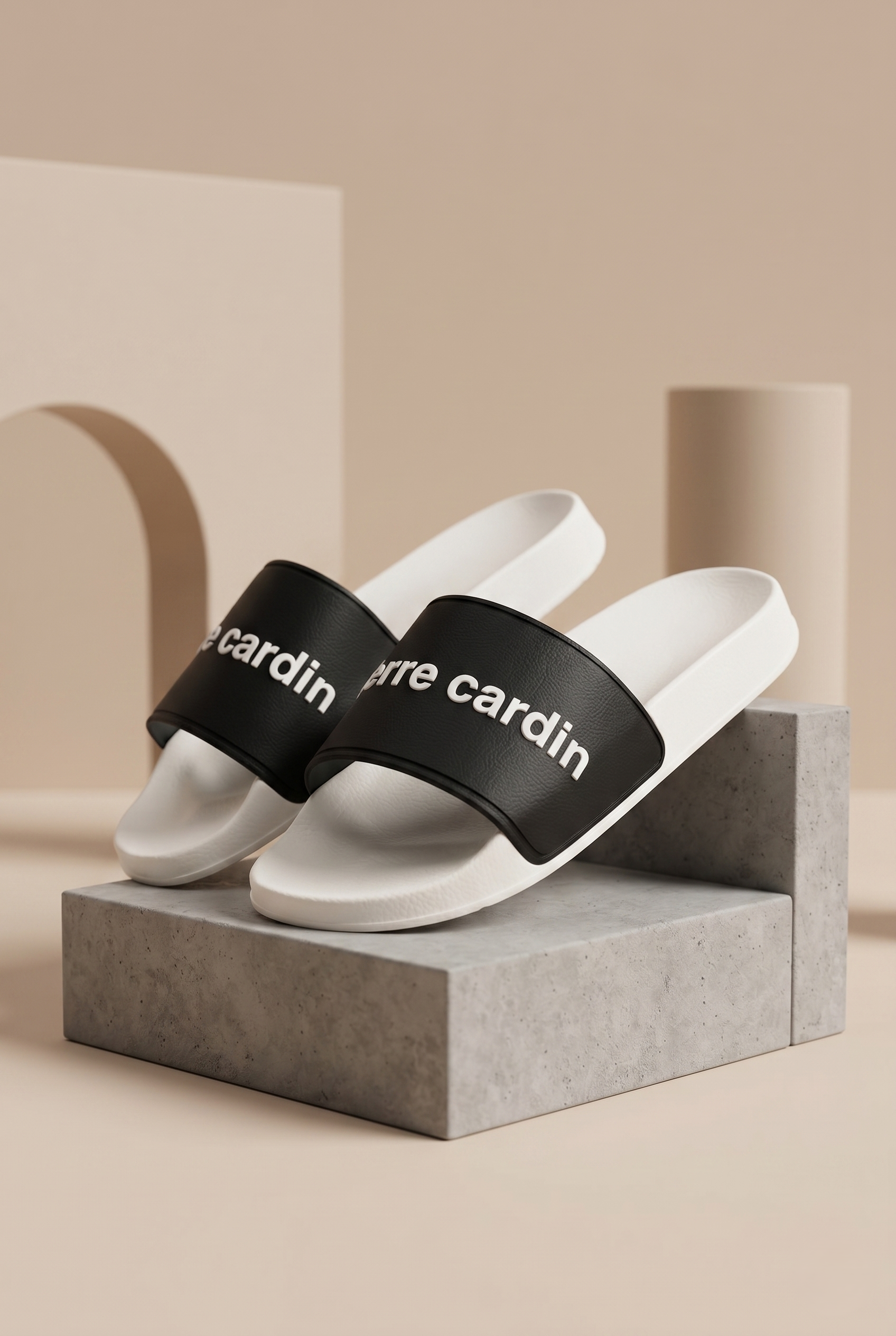 Pierre Cardin Erkek Tek Bant Terlik Beyaz Siyah PC-7435