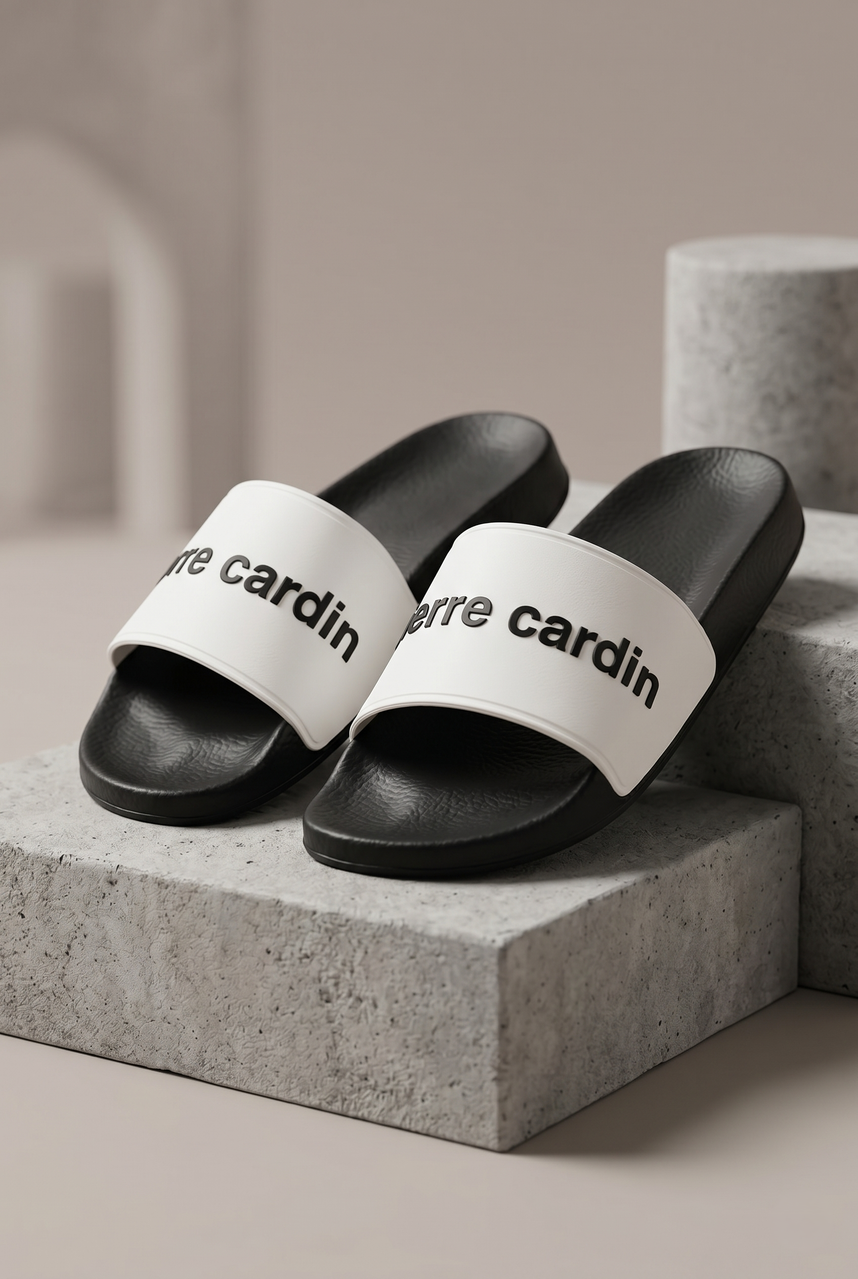 Pierre Cardin Erkek Tek Bant Terlik Siyah Beyaz PC-7435