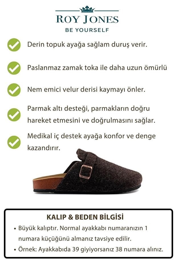Roy Jones 7004 Unisex Kahve Yün Keçe Günlük Ev Terlik