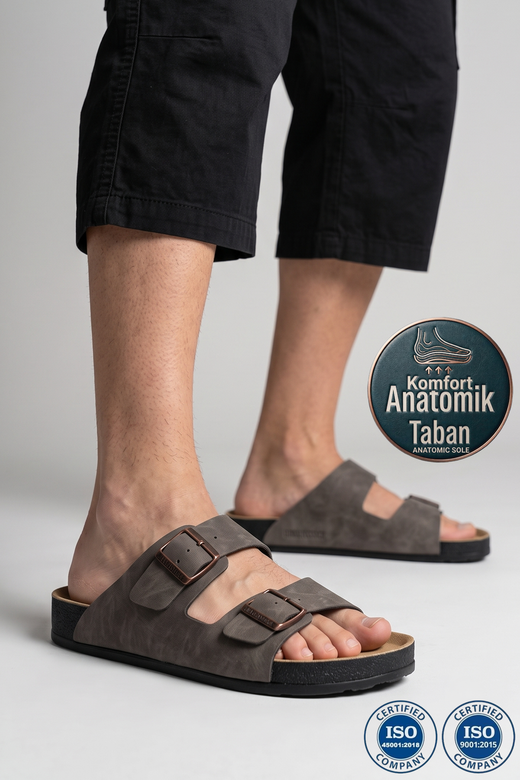 Roy Jones BreezeStep Unisex Gri Çift Toka Günlük Terlik 6500