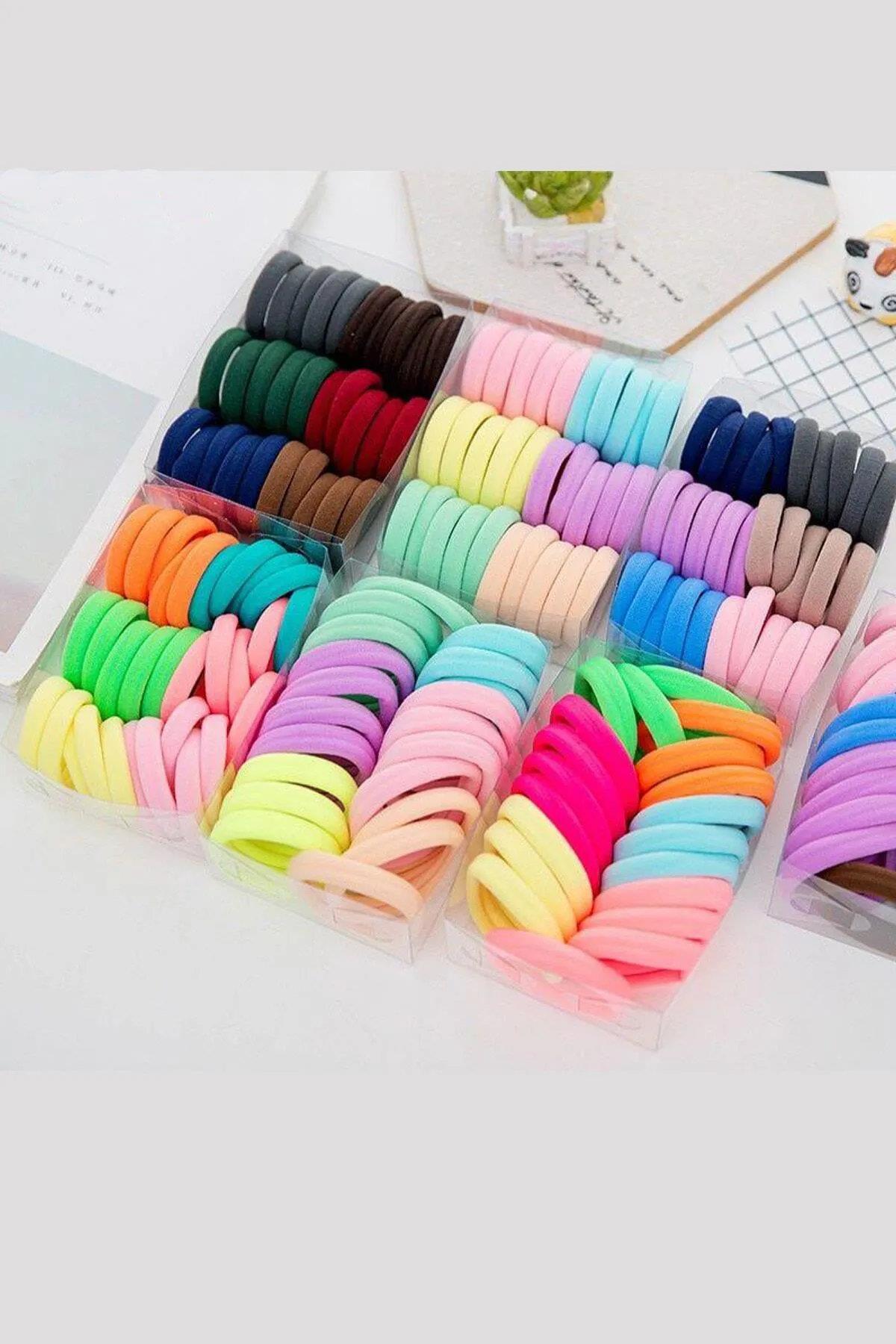 06891 Dewberry Set of 100 Elastic Hair Ties-ÇOK RENKLİ