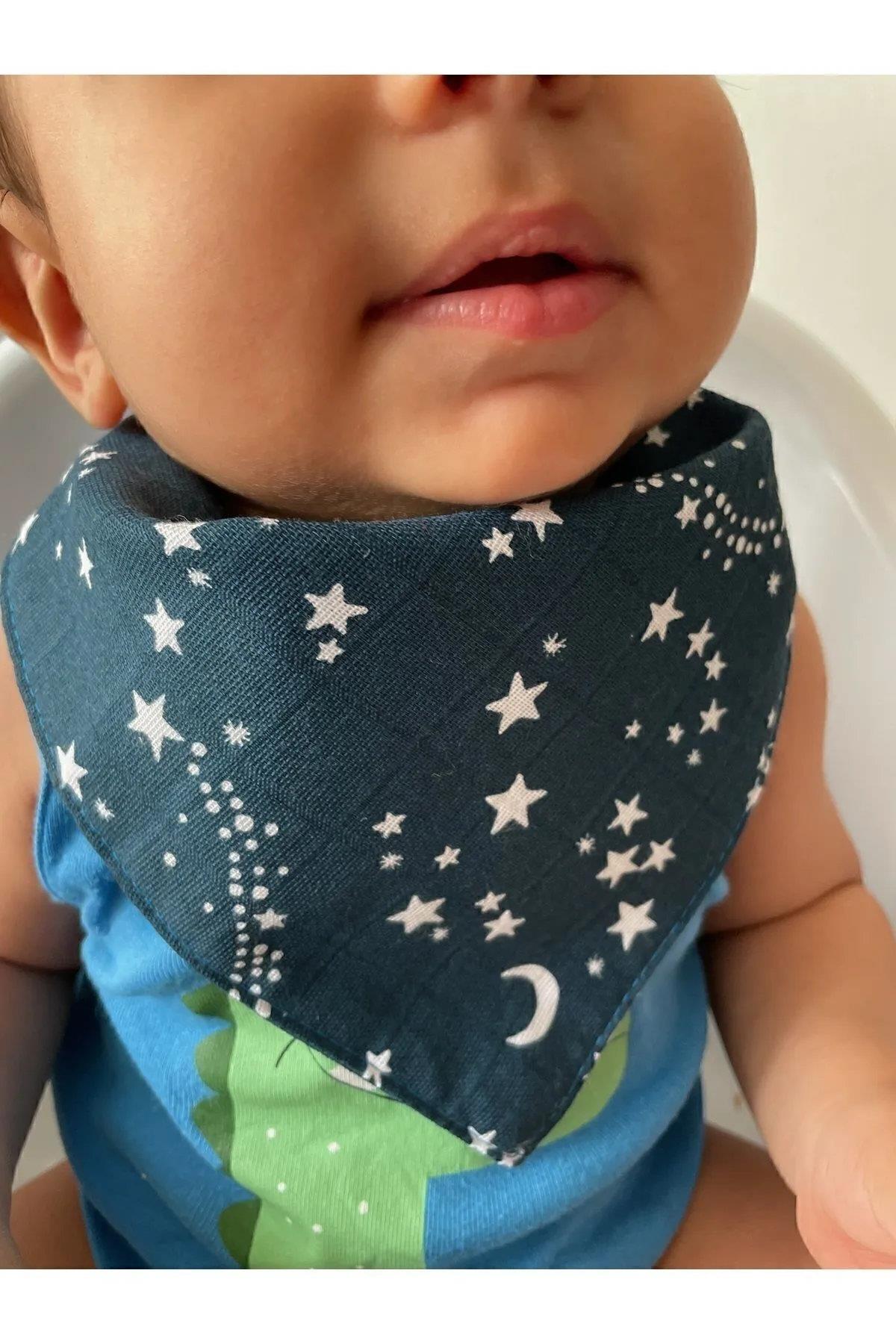 07446 Dewberry 12 Pcs Baby Drool Bib- Scarf with Snap Button-ÇOK RENKLİ