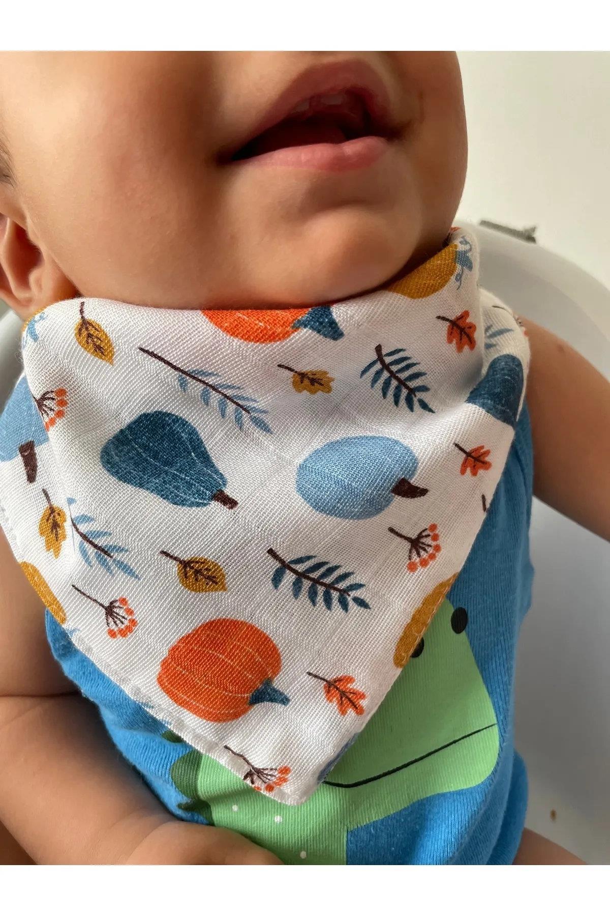 07446 Dewberry 12 Pcs Baby Drool Bib- Scarf with Snap Button-ÇOK RENKLİ