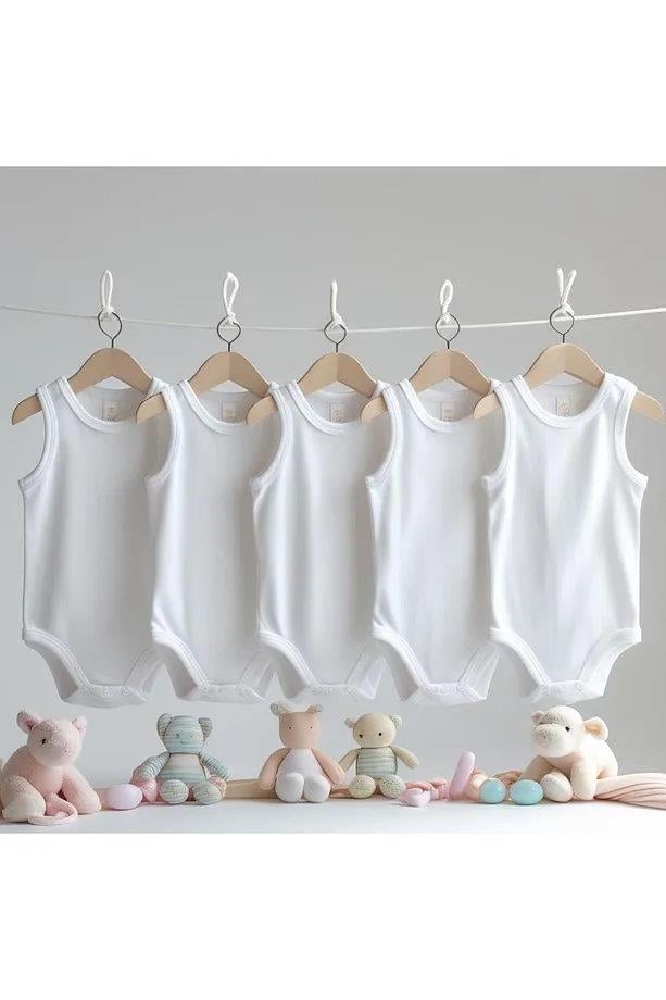08170 Dewberry 5-Pack Cotton Baby Bodysuit-BEYAZ