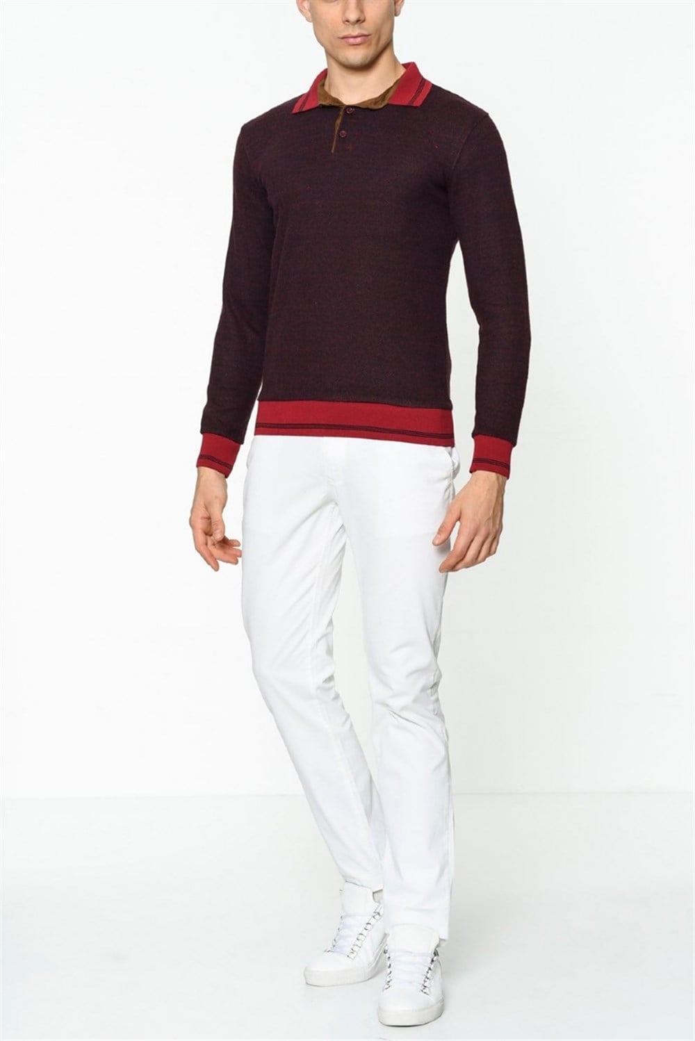 1020 DEWBERRY ERKEK SWEATSHIRT-DESENLİ BORDO