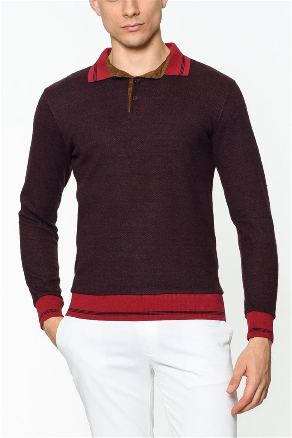 1020 DEWBERRY ERKEK SWEATSHIRT-DESENLİ BORDO