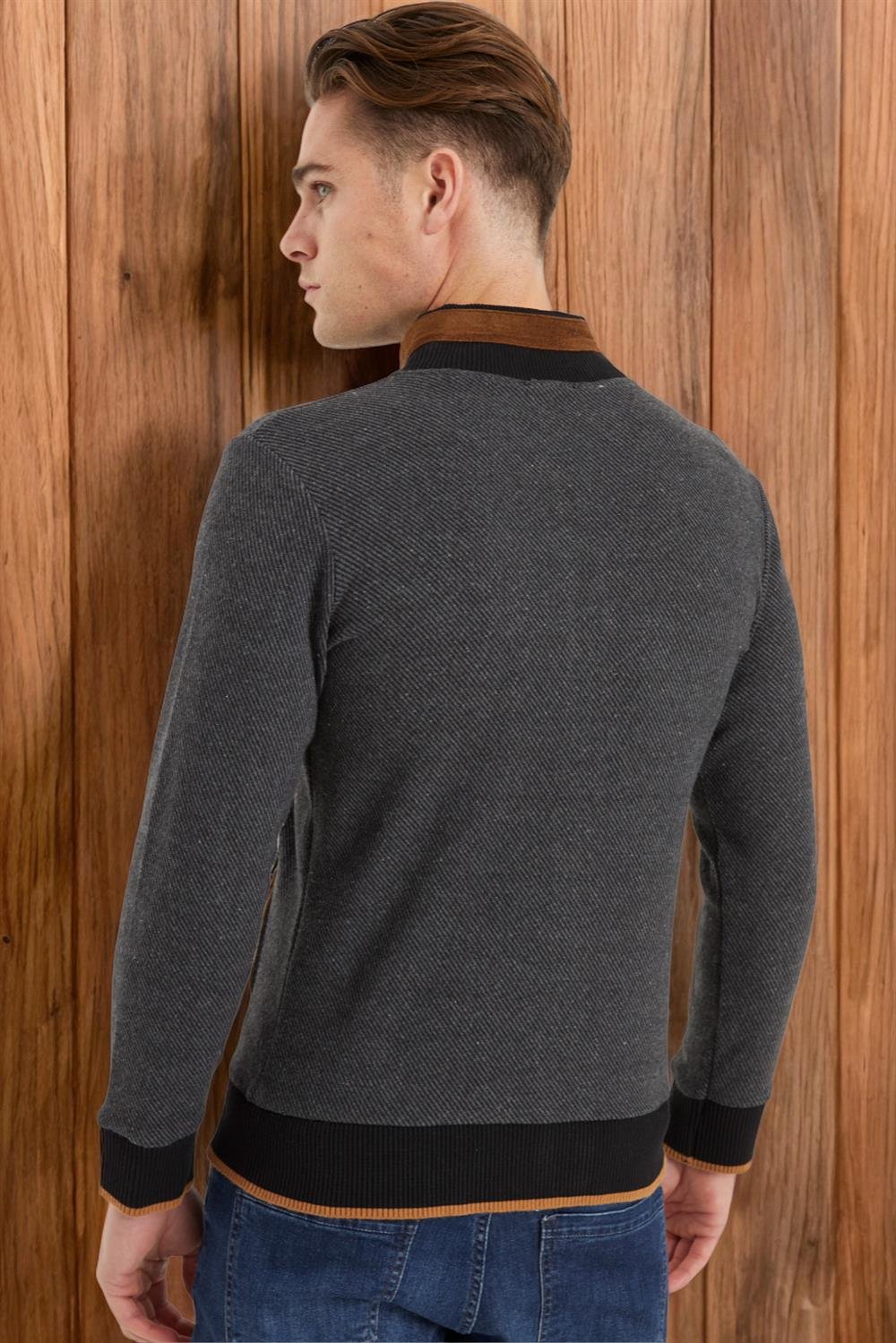 1021 DEWBERRY ERKEK SWEATSHIRT-AÇIK DİAGONAL ANTRASİT