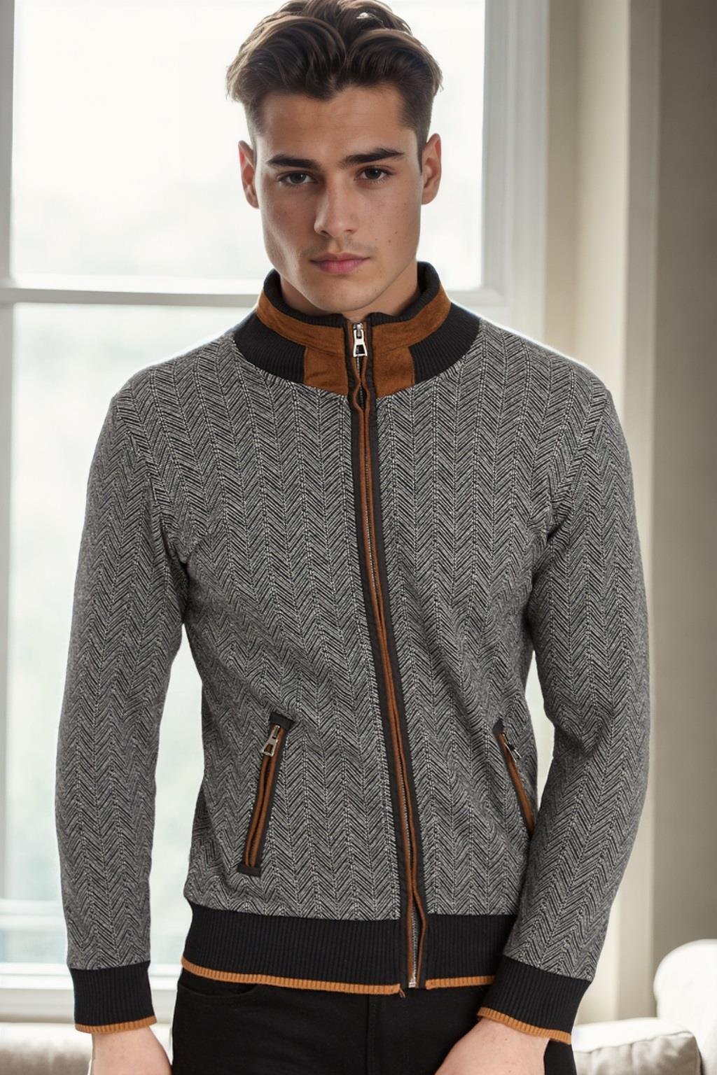 1021 DEWBERRY ERKEK SWEATSHIRT-KOYU BALIKSIRTI SİYAH