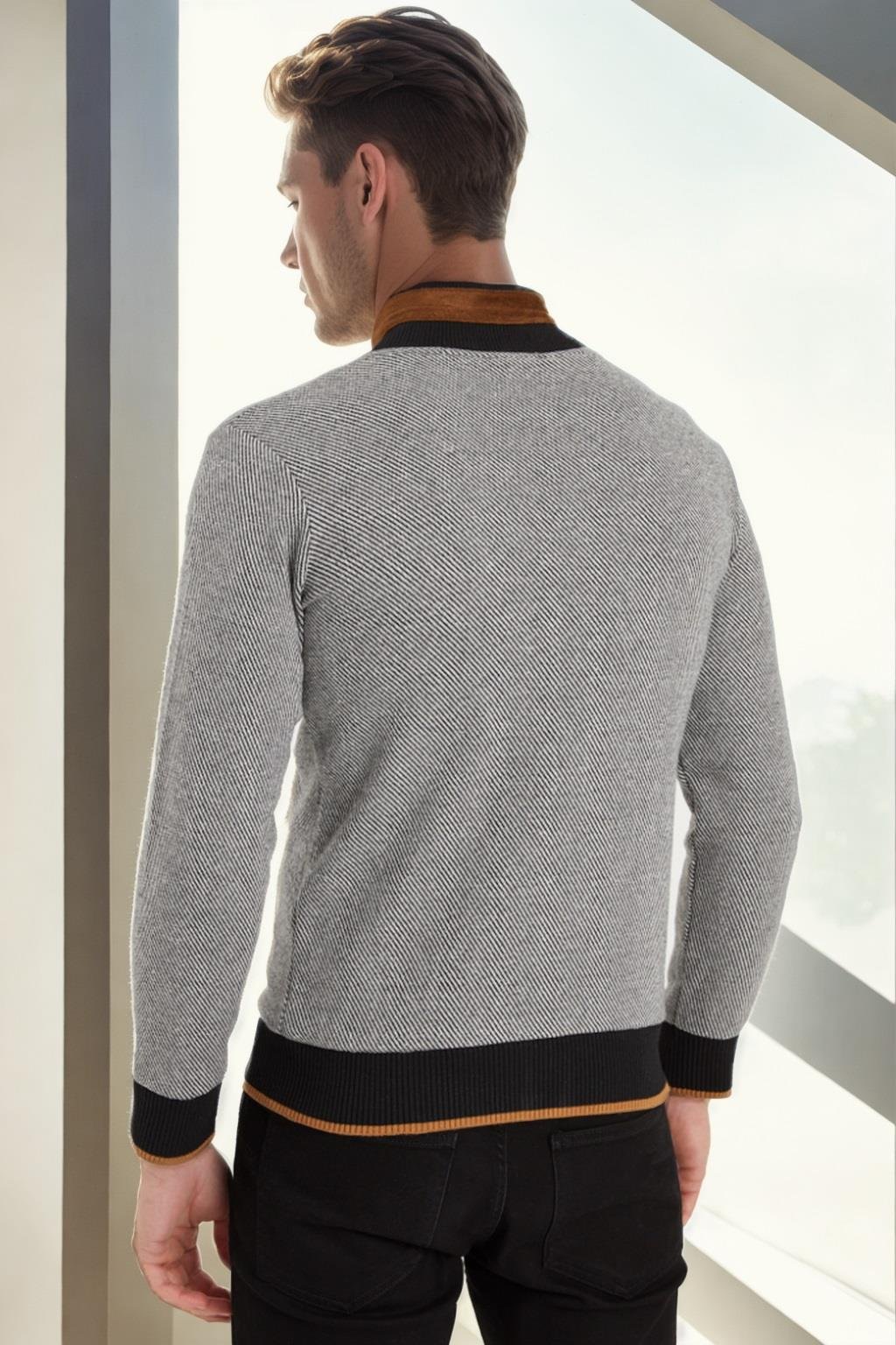 1021 DEWBERRY ERKEK SWEATSHIRT-KOYU DİAGONAL SİYAH