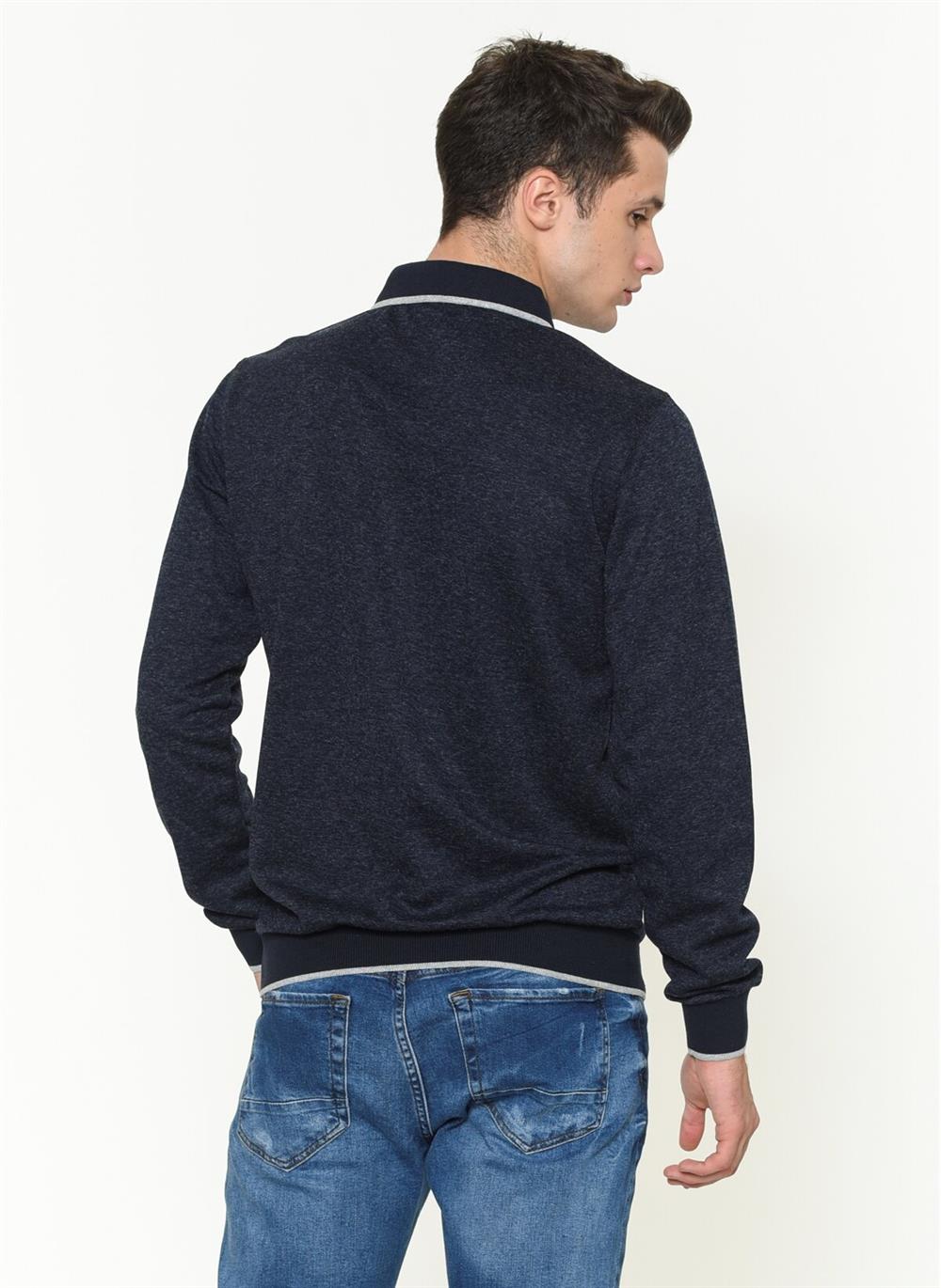 1038 DEWBERRY ERKEK SWEATSHIRT-DÜZ LACİVERT