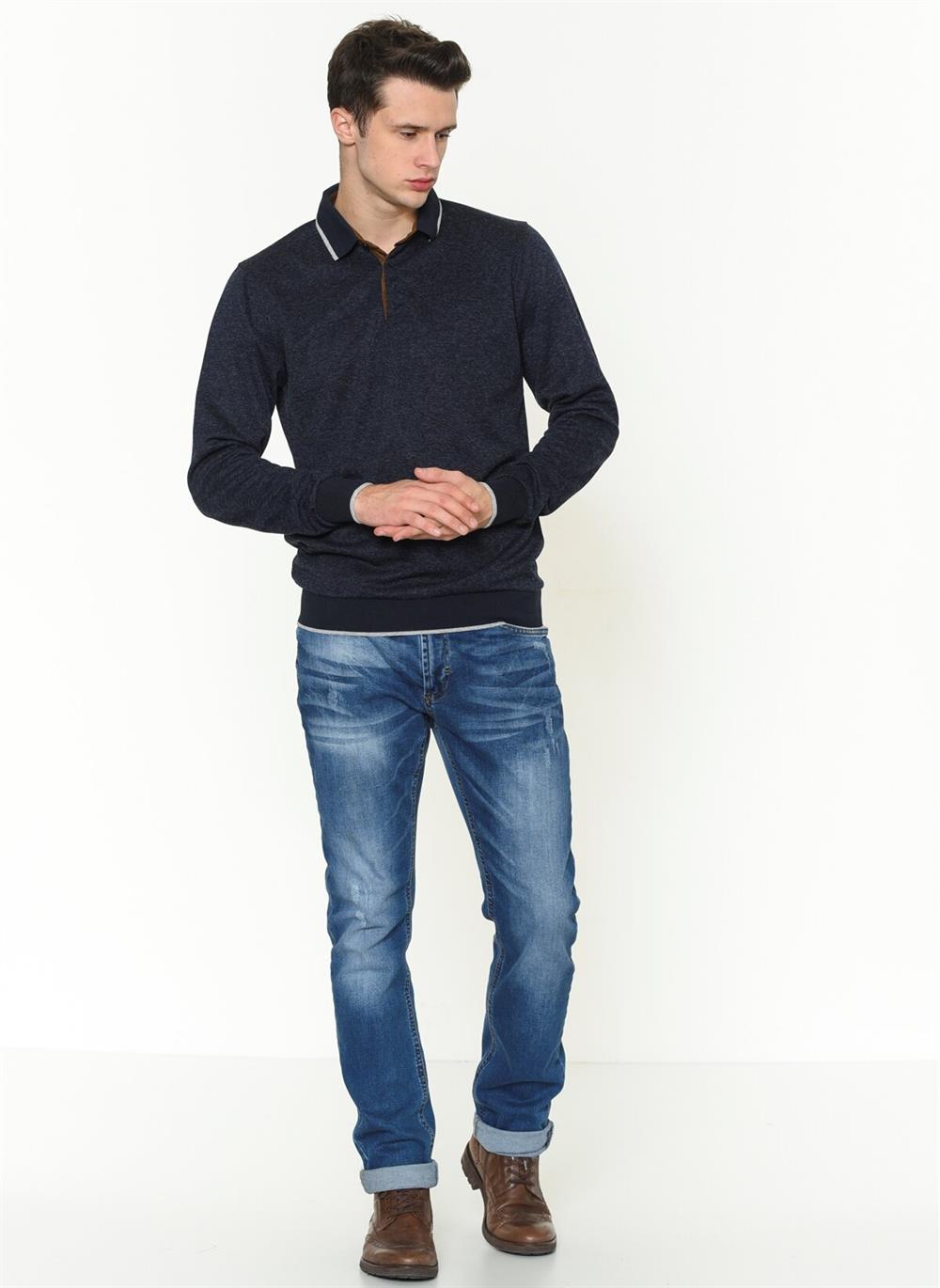 1038 DEWBERRY ERKEK SWEATSHIRT-DÜZ LACİVERT