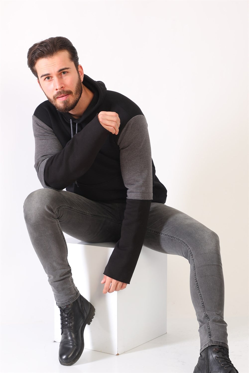 1042 DEWBERRY ERKEK SWEATSHIRT-SİYAH