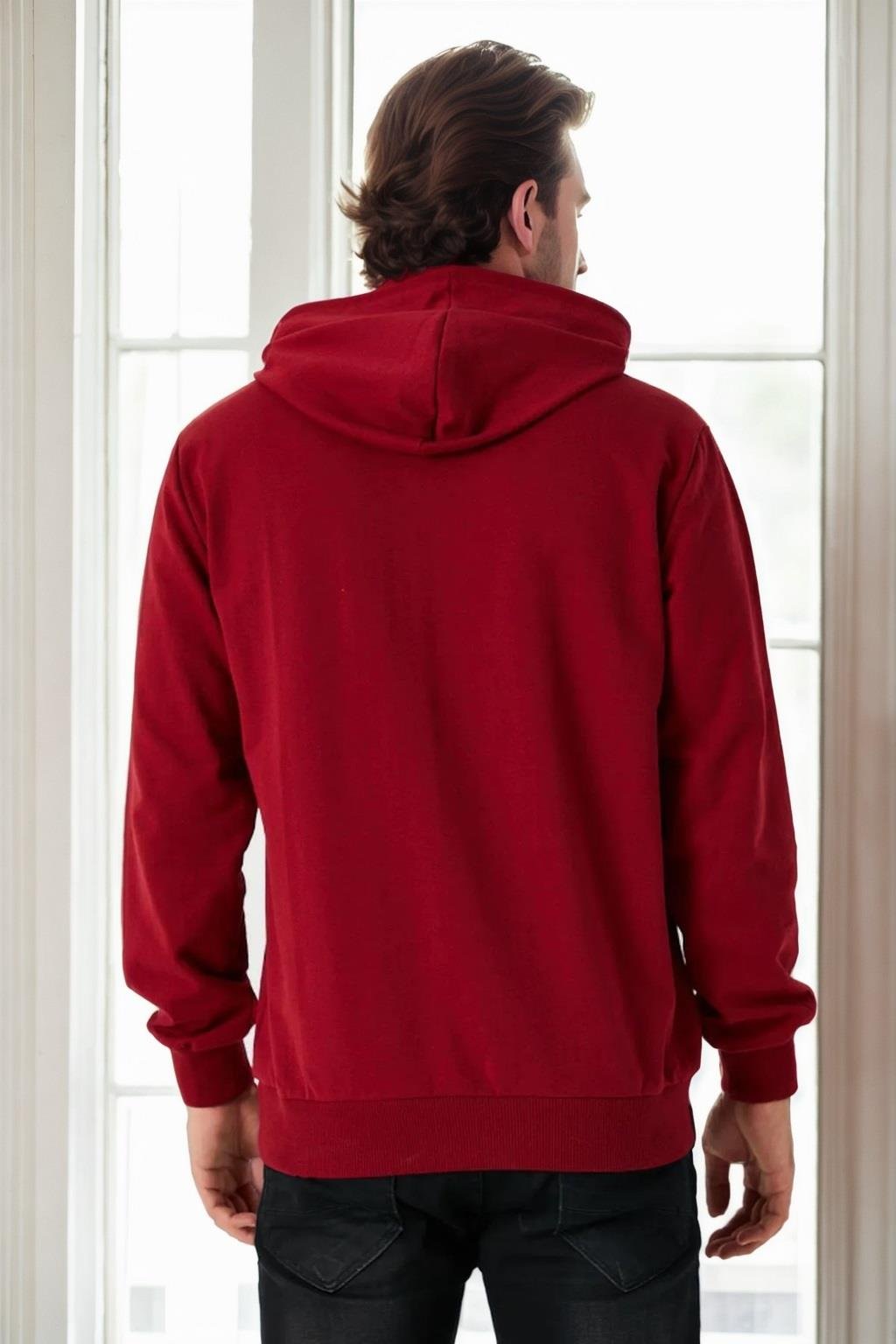 12612 Dewberry Hooded Kangaroo Pocket Mens Sweatshirt-BORDO