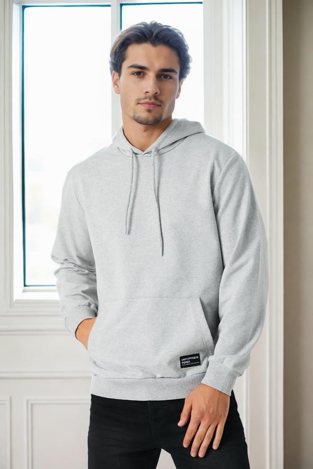 12612 Dewberry Hooded Kangaroo Pocket Mens Sweatshirt-GRİ