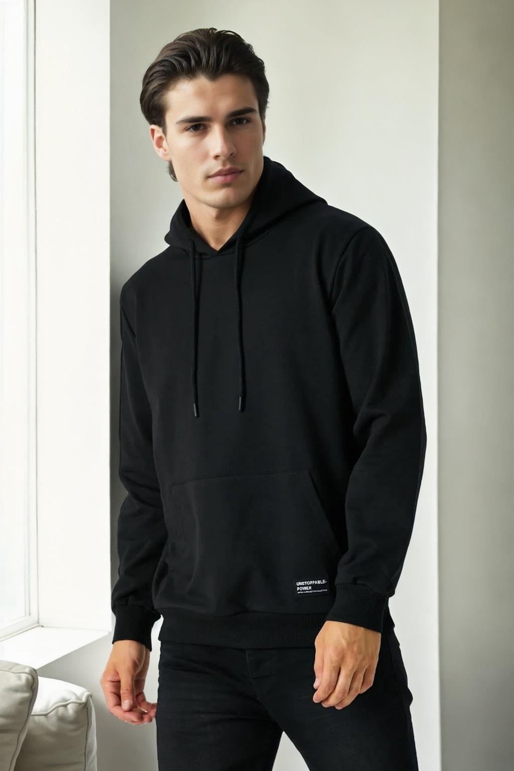 12612 Dewberry Hooded Kangaroo Pocket Mens Sweatshirt-SİYAH