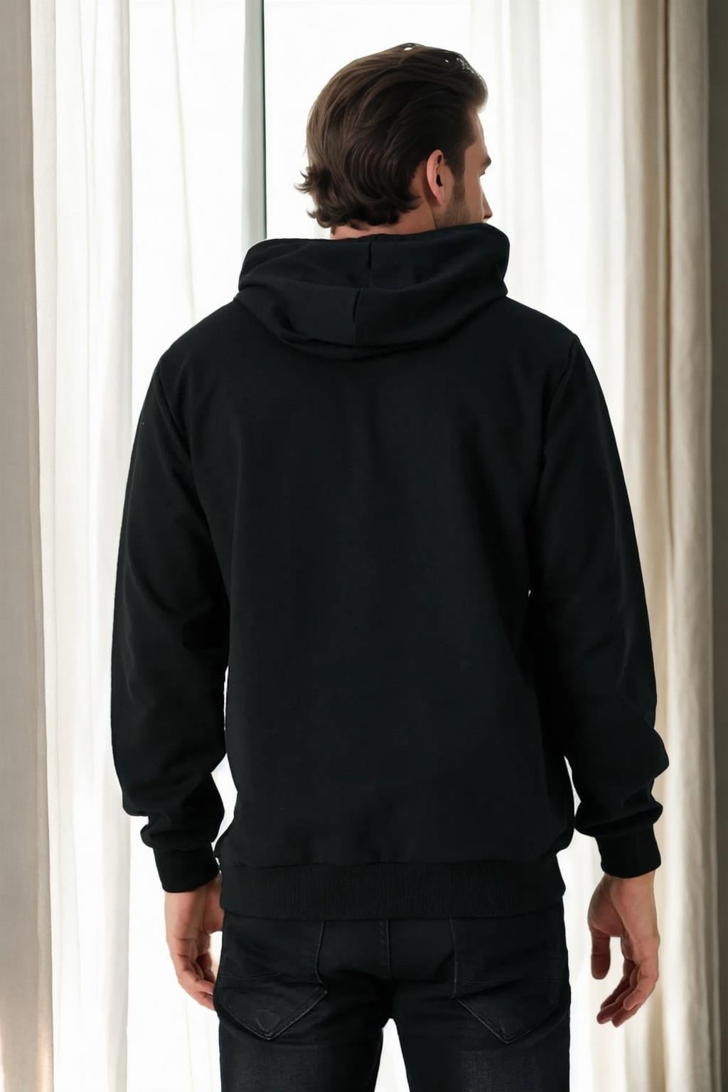 12612 Dewberry Hooded Kangaroo Pocket Mens Sweatshirt-SİYAH