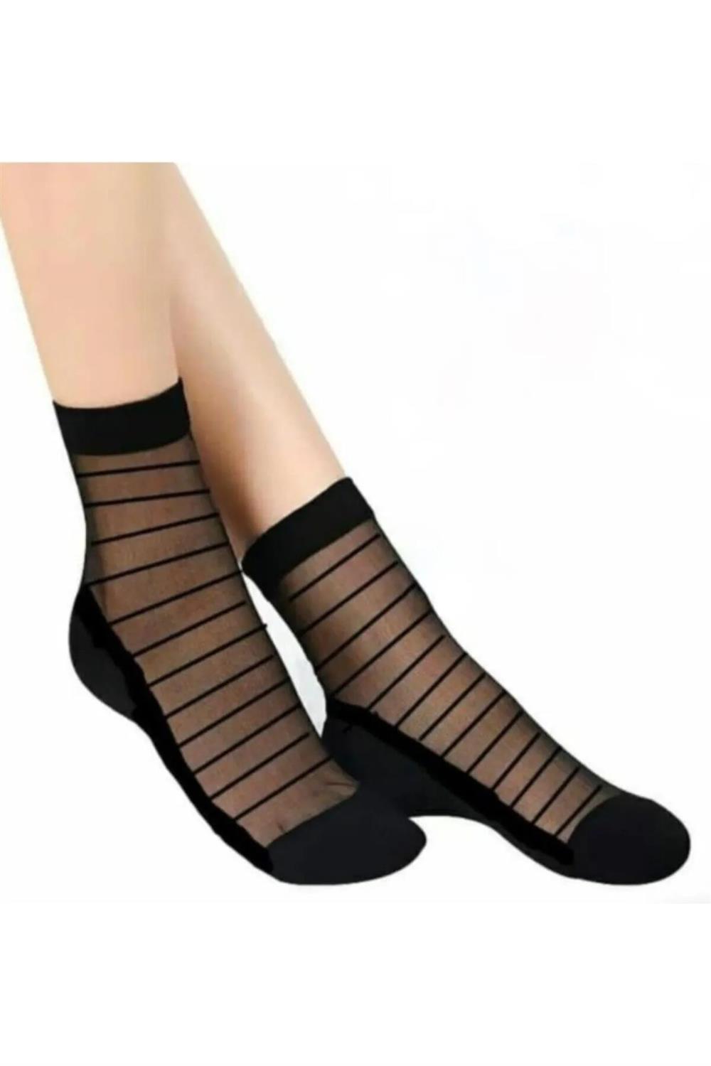 14223 Dewberry Patterned Tulle Women Socks 6 Pack-SİYAH