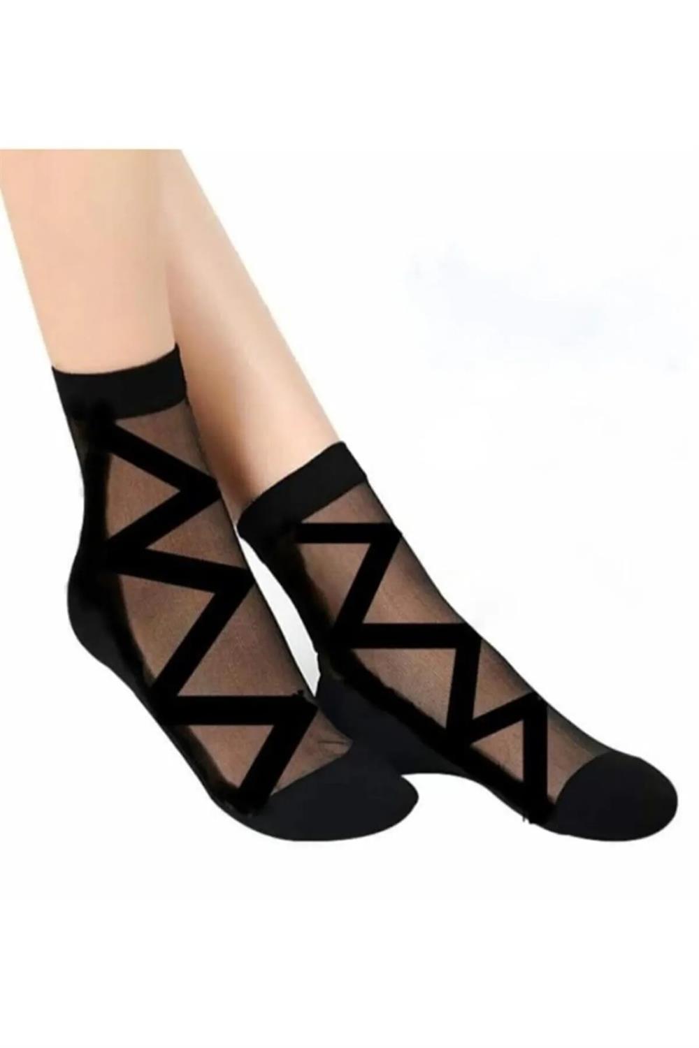14223 Dewberry Patterned Tulle Women Socks 6 Pack-SİYAH