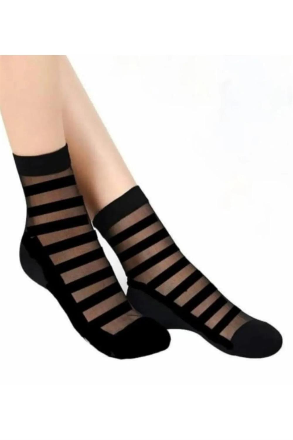 14223 Dewberry Patterned Tulle Women Socks 6 Pack-SİYAH