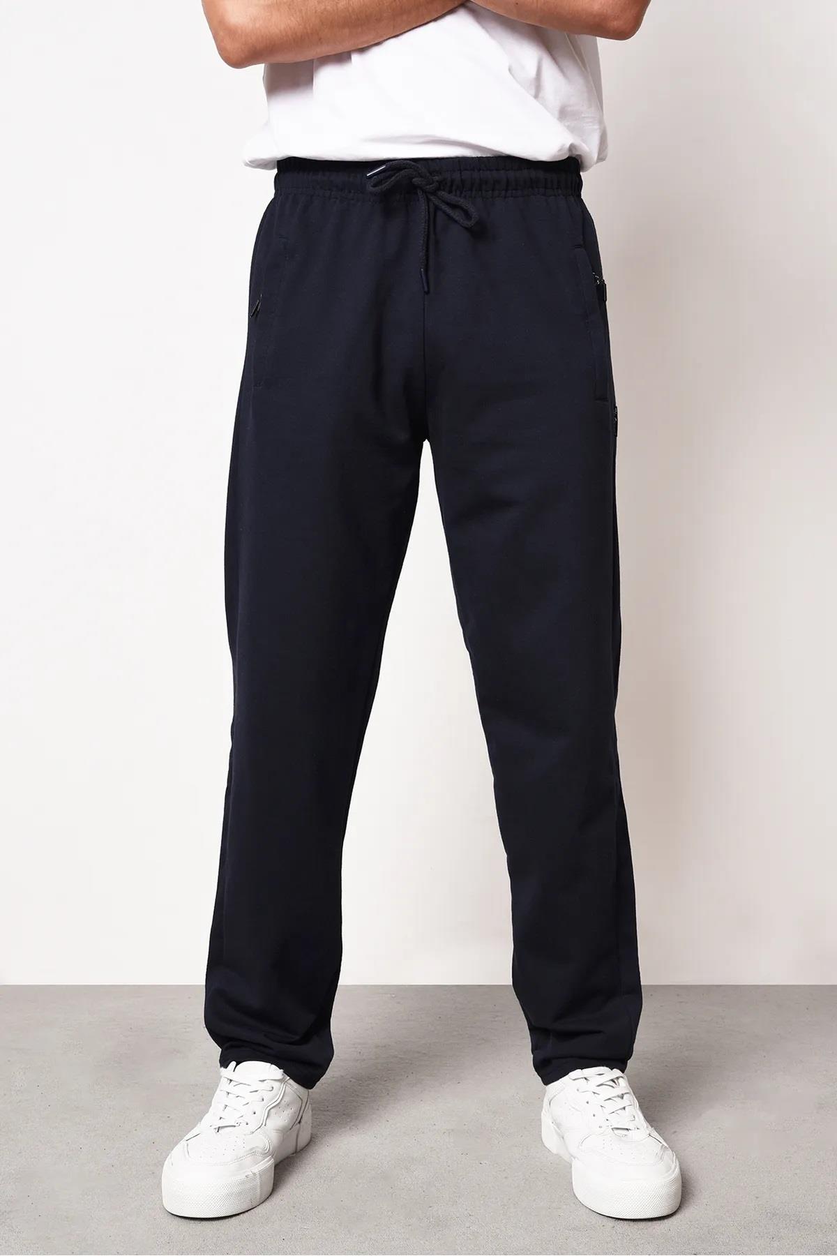 14308 Dewberry Straight Leg Pocket Zipper Detailed Sweatpant-LACİVERT