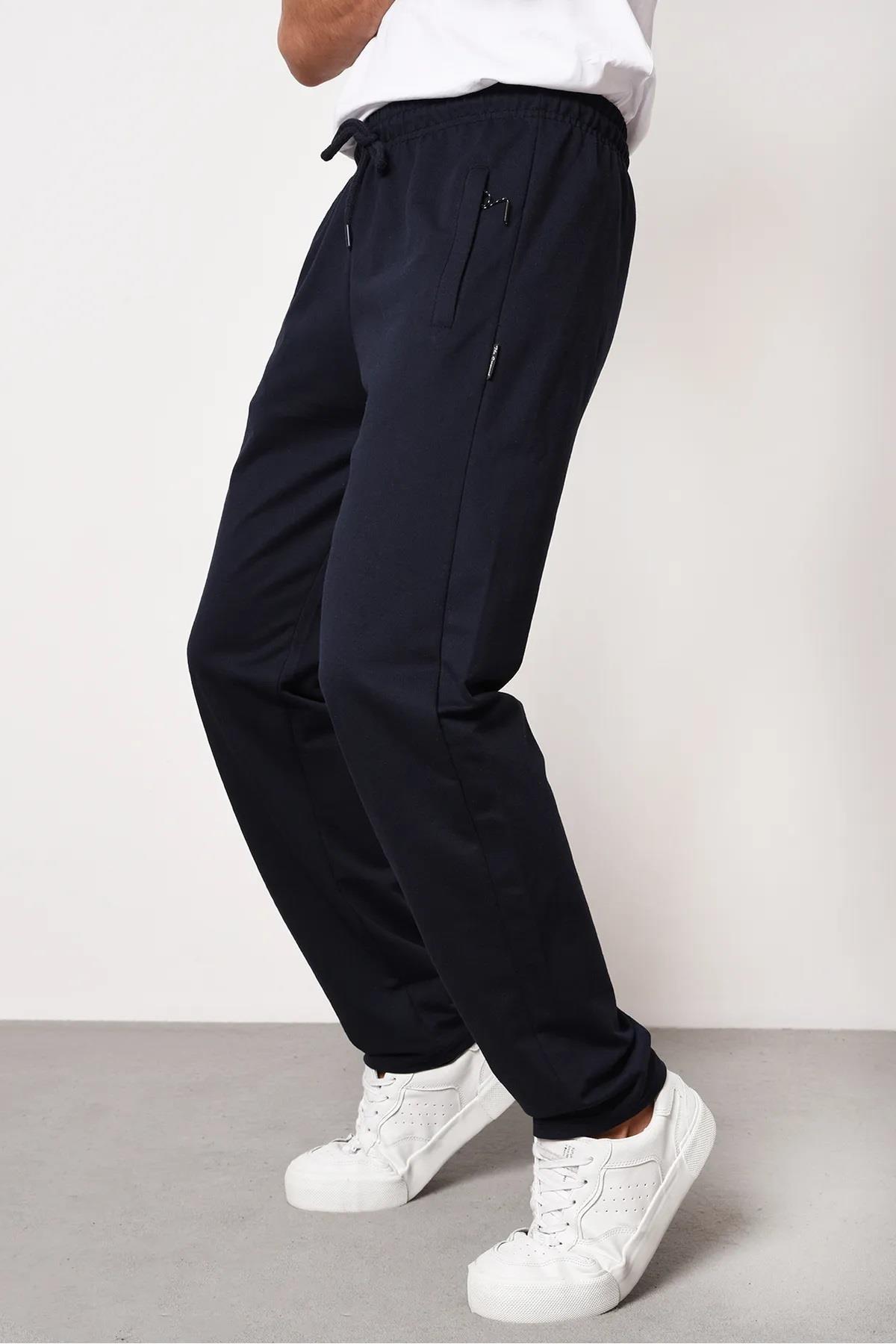 14308 Dewberry Straight Leg Pocket Zipper Detailed Sweatpant-LACİVERT