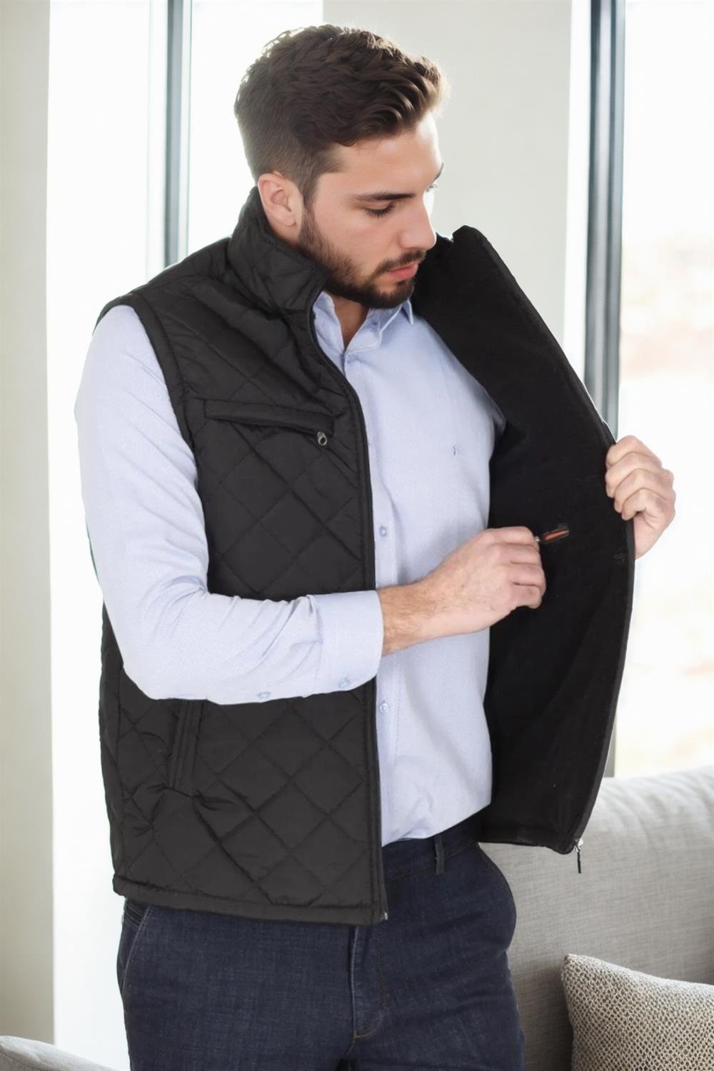 15240 Dewberry Quilted Mens Vest with Fleece Inside-SİYAH