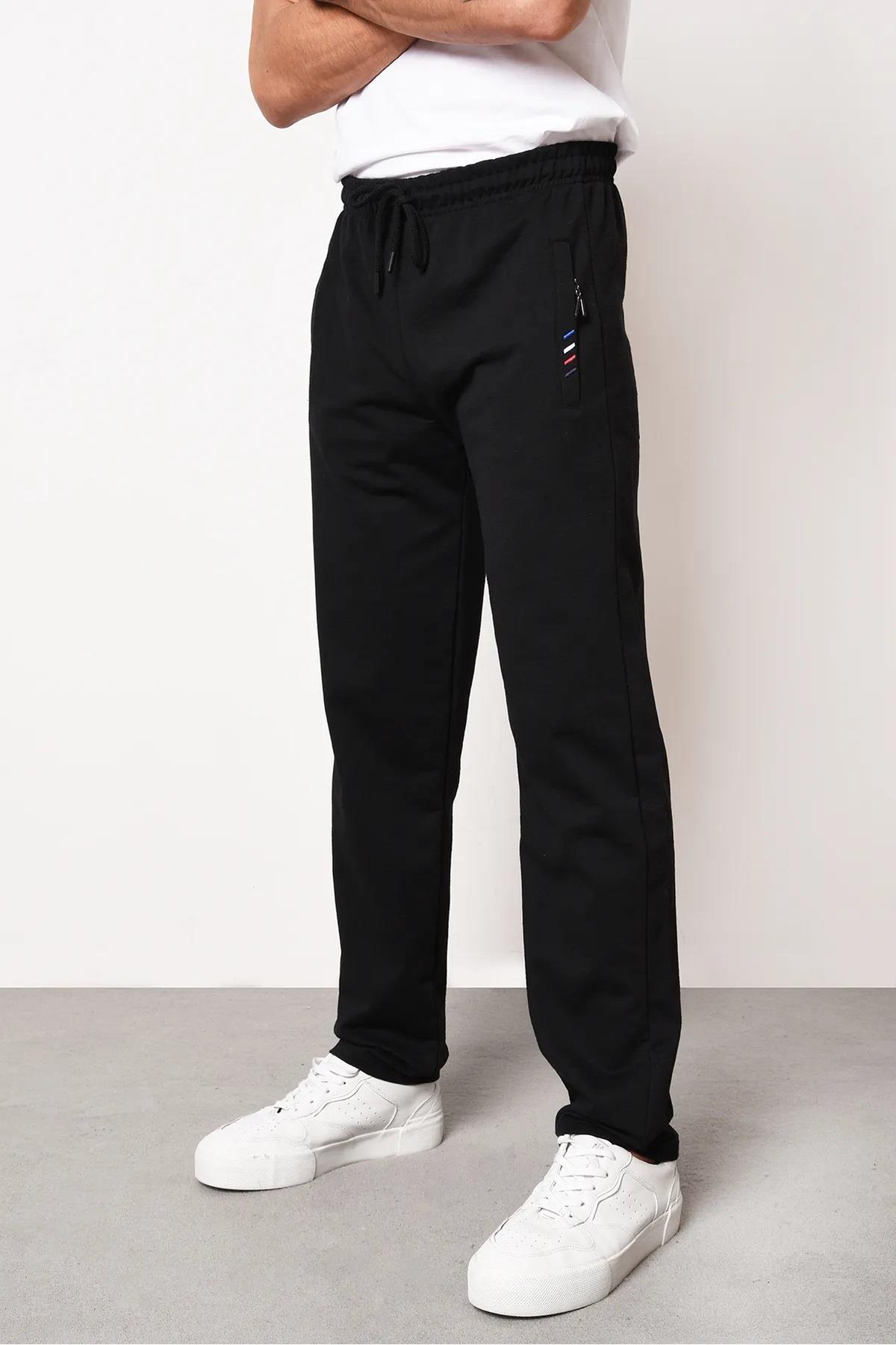 15740 Dewberry Zipper Pocket Embroidery Detailed Sweatpants-SİYAH