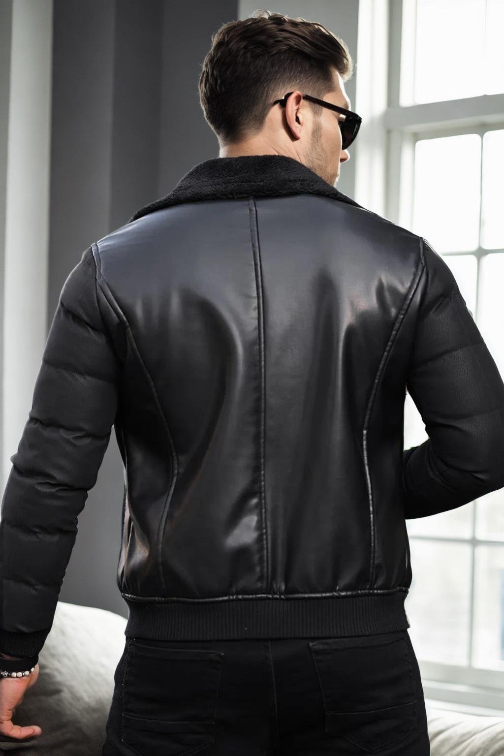 16456 Dewberry Faux Fur Inside Mens Winter Coat-SİYAH-SİYAH