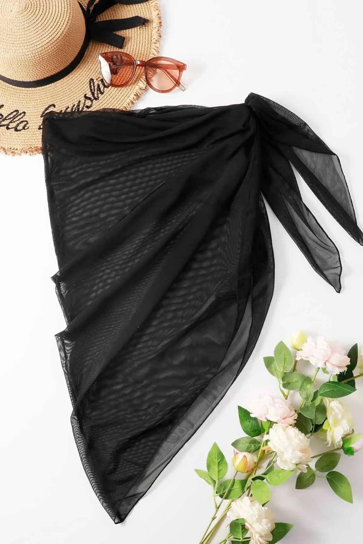 16880 Dewberry Tulle Pareo Beach Dress-SİYAH