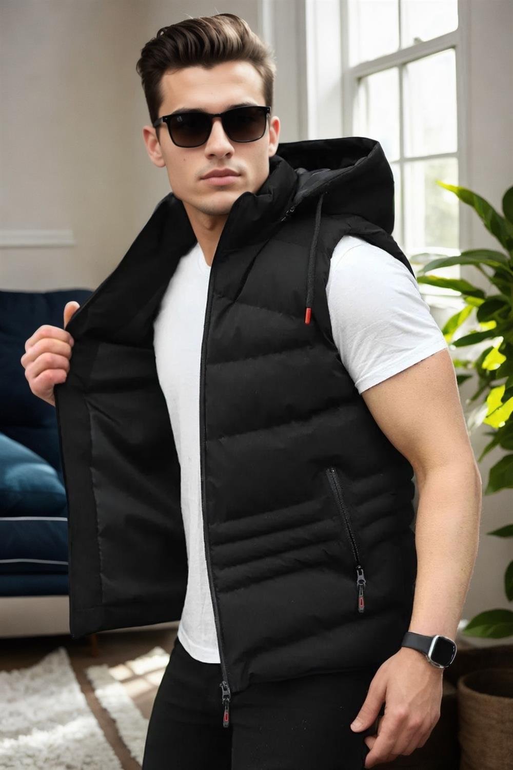 17736 Dewberry Removable Hooded Mens Vest-SİYAH