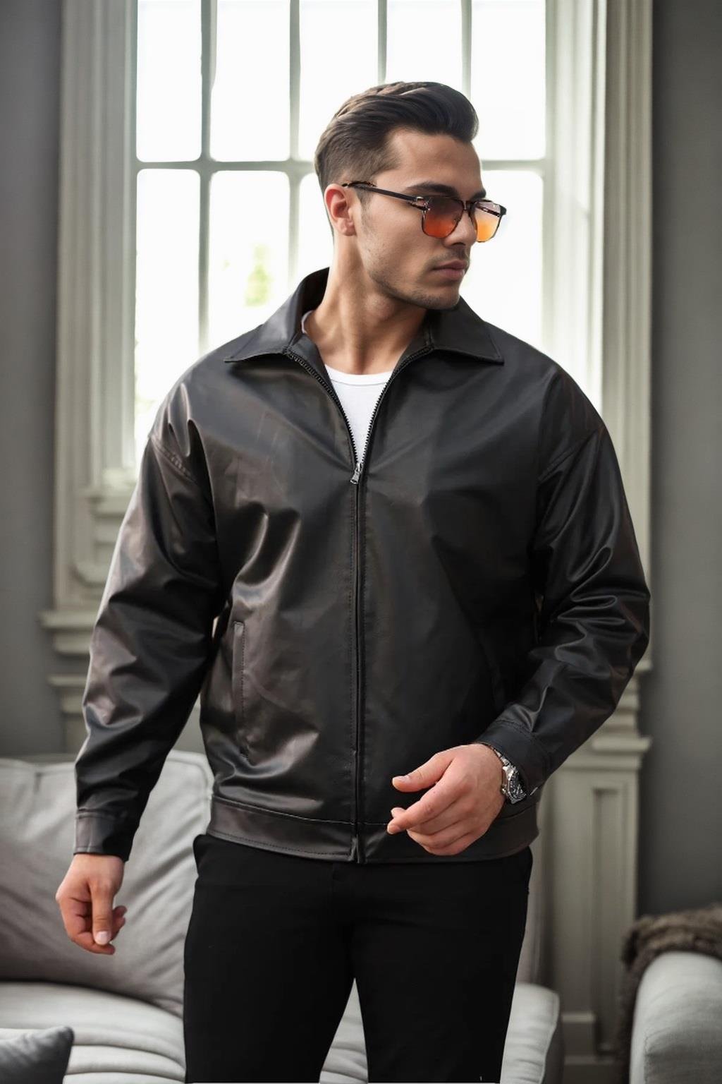 22265 Dewberry Mens PU Jacket-SİYAH
